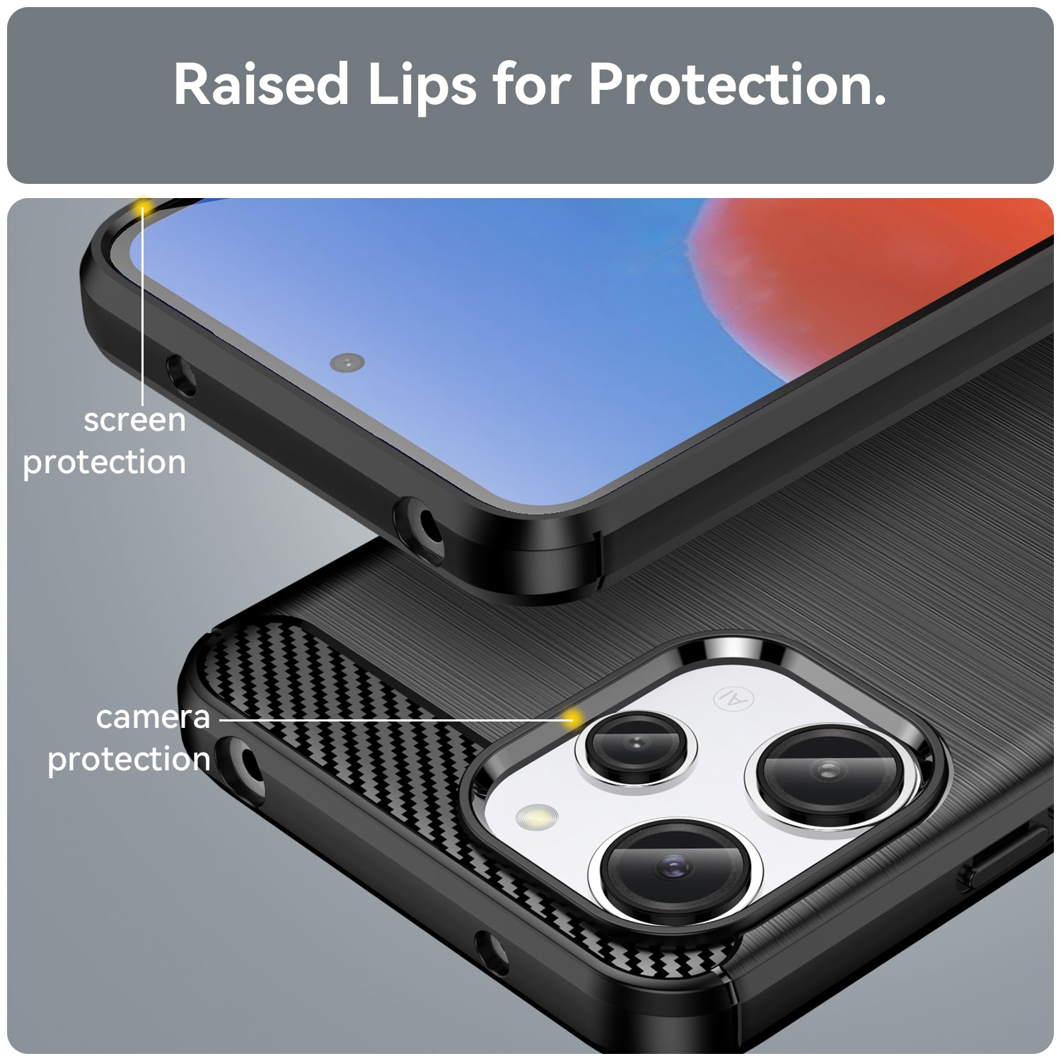 Uniqkart for Xiaomi Redmi 12 4G Carbon Fiber Texture Phone Case Soft TPU Brushed Phone Cover - Black