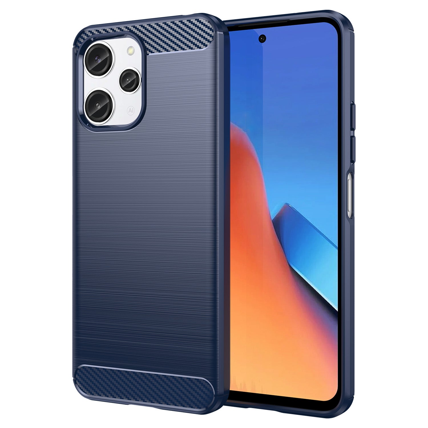 Uniqkart for Xiaomi Redmi 12 4G Carbon Fiber Texture Phone Case Soft TPU Brushed Phone Cover - Blue