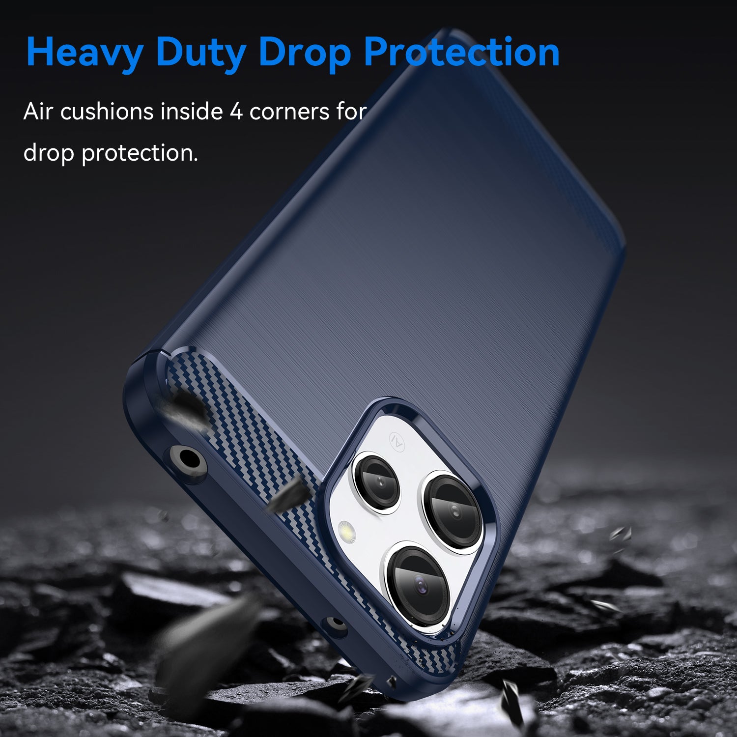 Uniqkart for Xiaomi Redmi 12 4G Carbon Fiber Texture Phone Case Soft TPU Brushed Phone Cover - Blue