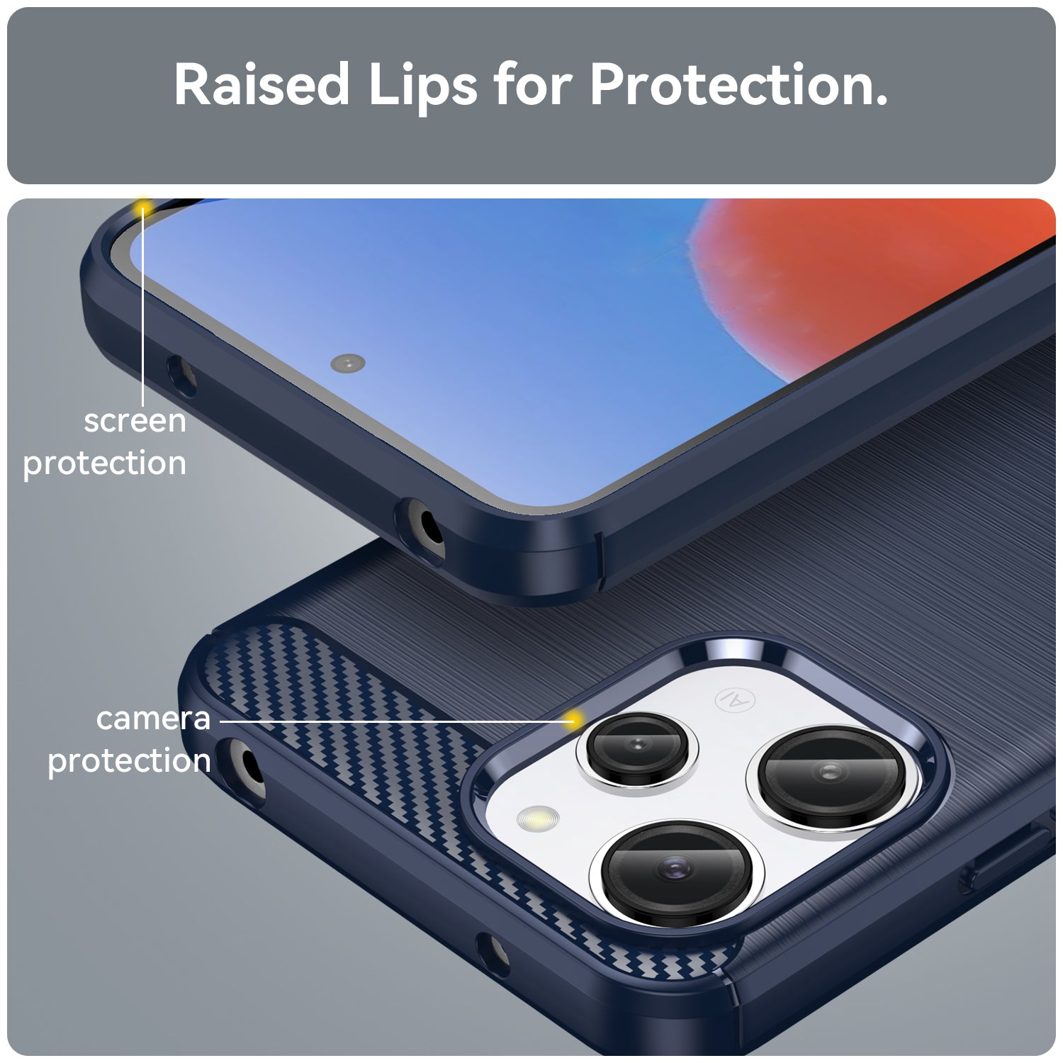 Uniqkart for Xiaomi Redmi 12 4G Carbon Fiber Texture Phone Case Soft TPU Brushed Phone Cover - Blue