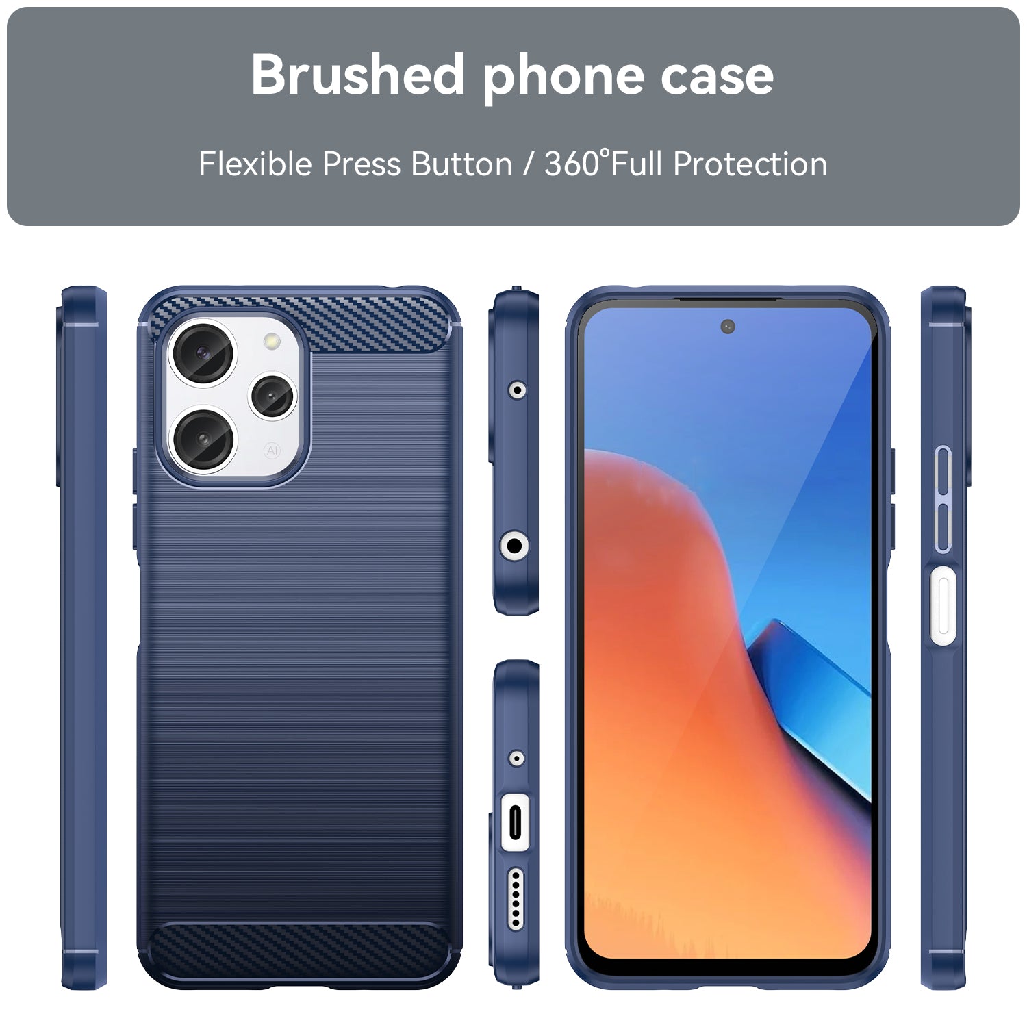 Uniqkart for Xiaomi Redmi 12 4G Carbon Fiber Texture Phone Case Soft TPU Brushed Phone Cover - Blue