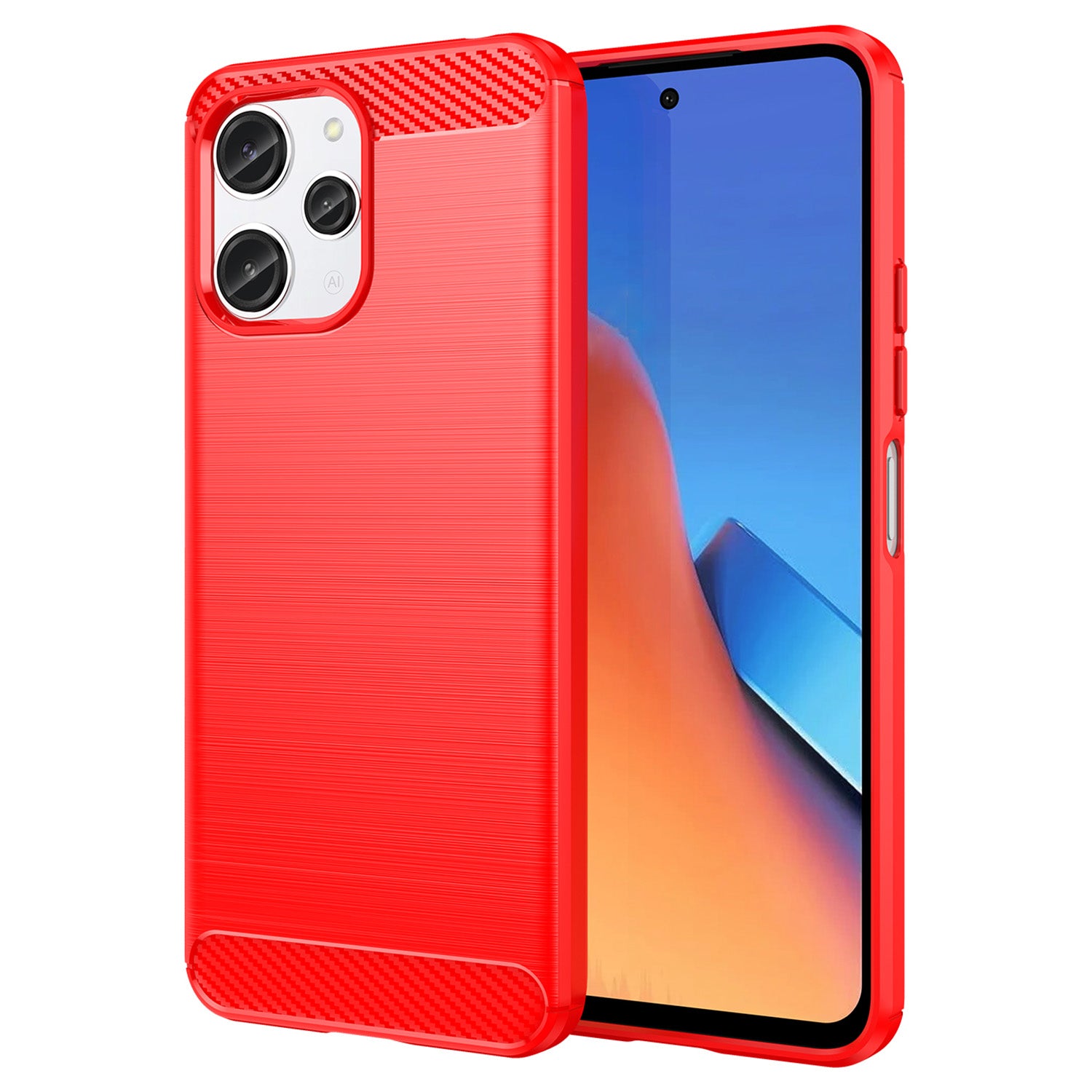 Uniqkart for Xiaomi Redmi 12 4G Carbon Fiber Texture Phone Case Soft TPU Brushed Phone Cover - Red