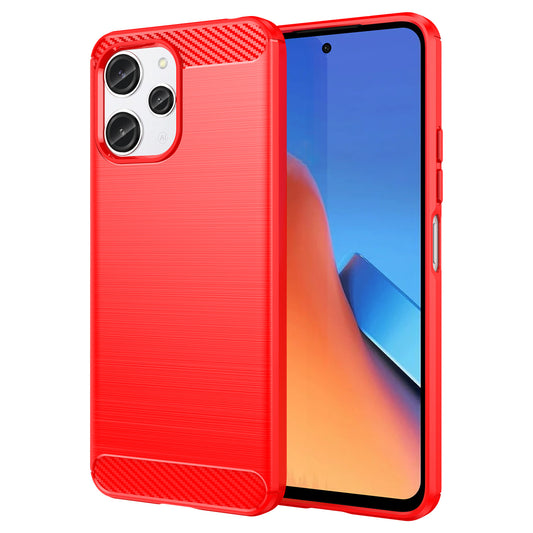 Uniqkart for Xiaomi Redmi 12 4G Carbon Fiber Texture Phone Case Soft TPU Brushed Phone Cover - Red