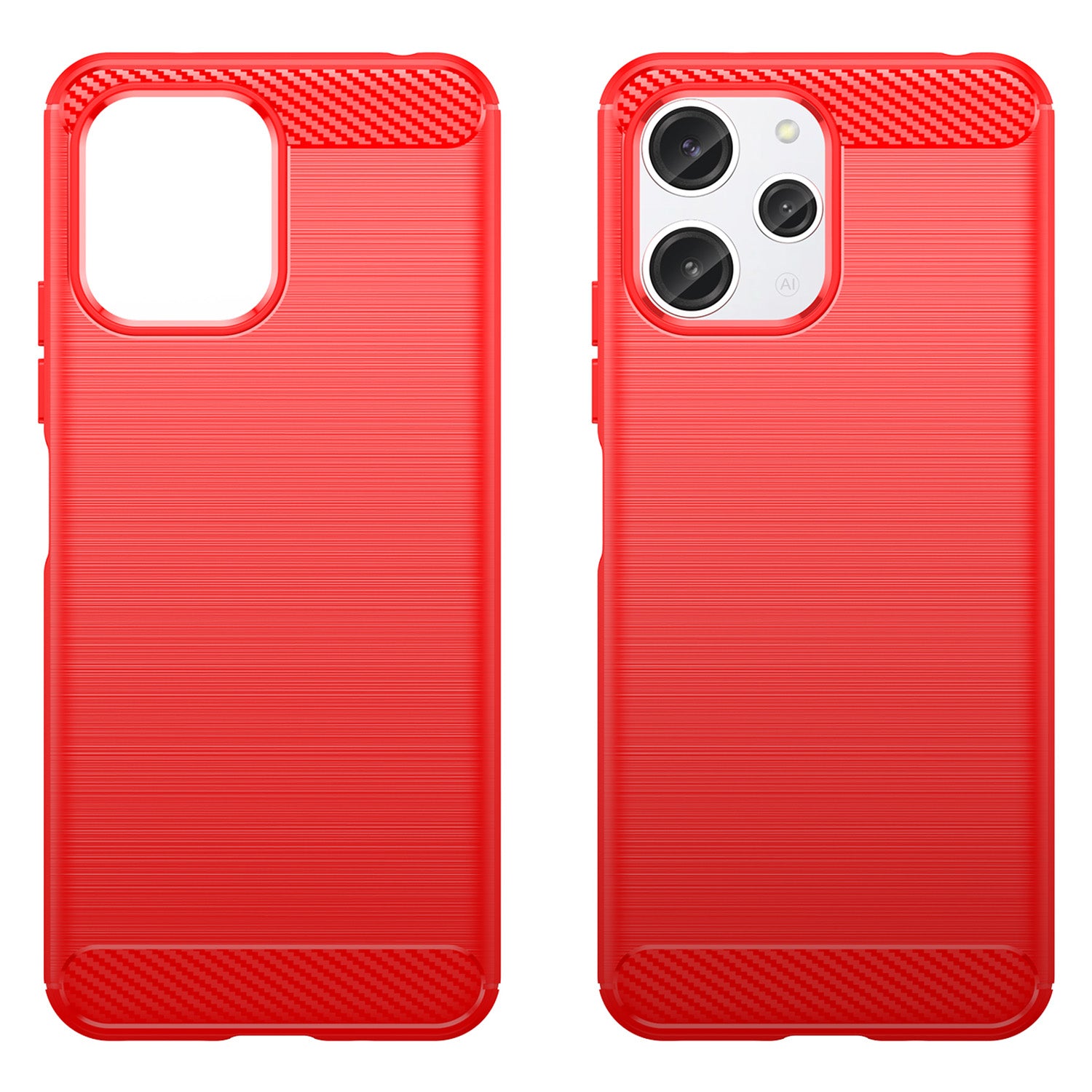 Uniqkart for Xiaomi Redmi 12 4G Carbon Fiber Texture Phone Case Soft TPU Brushed Phone Cover - Red