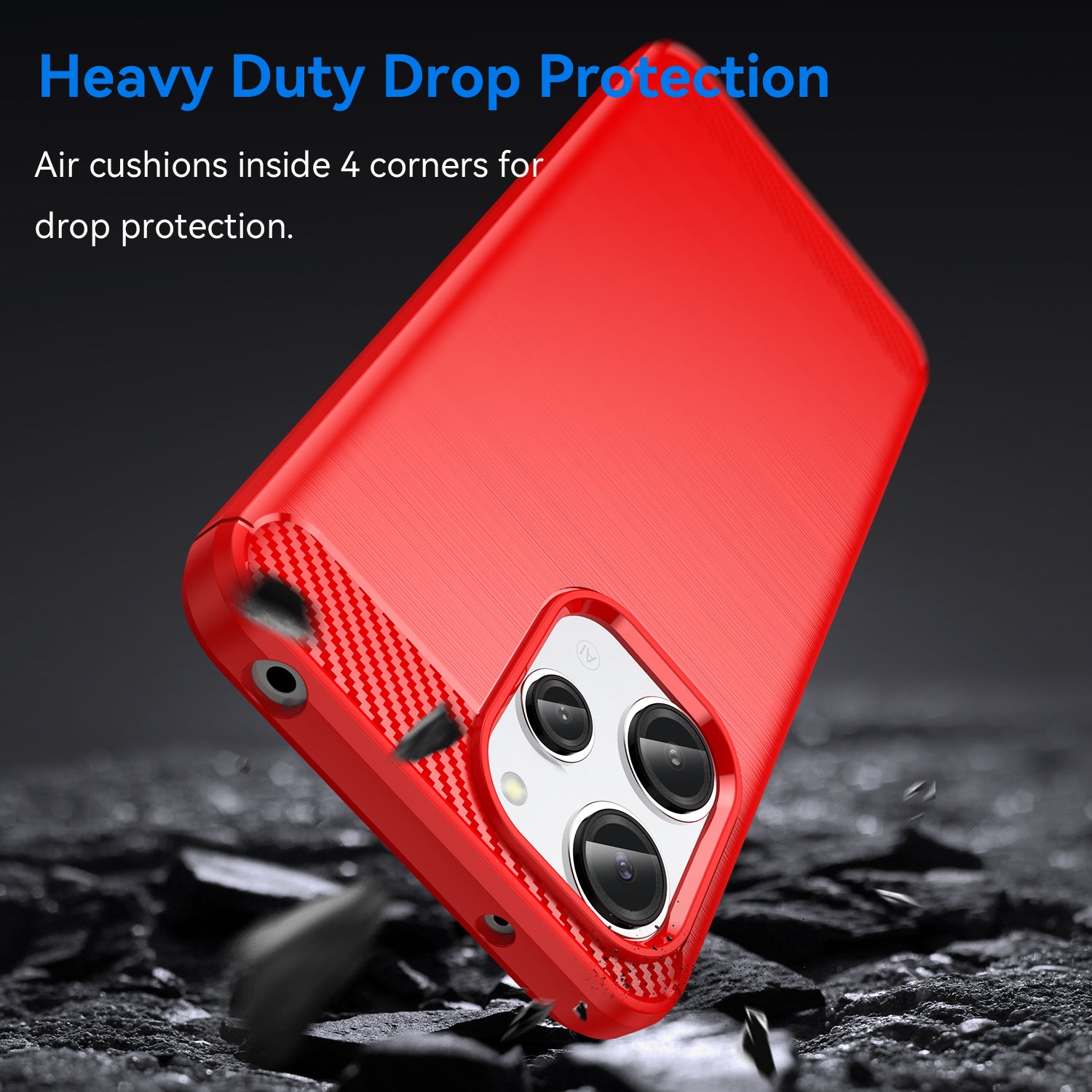 Uniqkart for Xiaomi Redmi 12 4G Carbon Fiber Texture Phone Case Soft TPU Brushed Phone Cover - Red