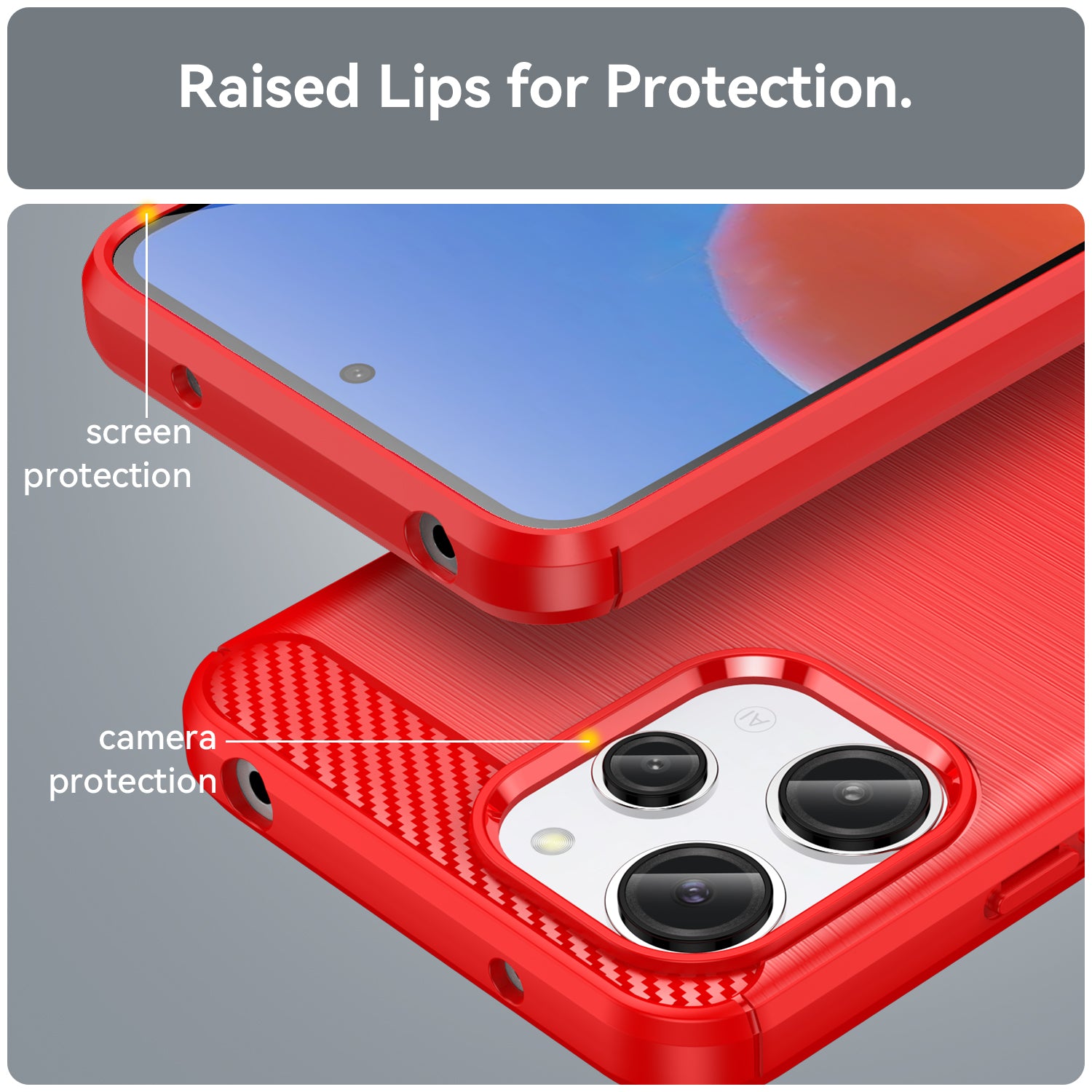 Uniqkart for Xiaomi Redmi 12 4G Carbon Fiber Texture Phone Case Soft TPU Brushed Phone Cover - Red