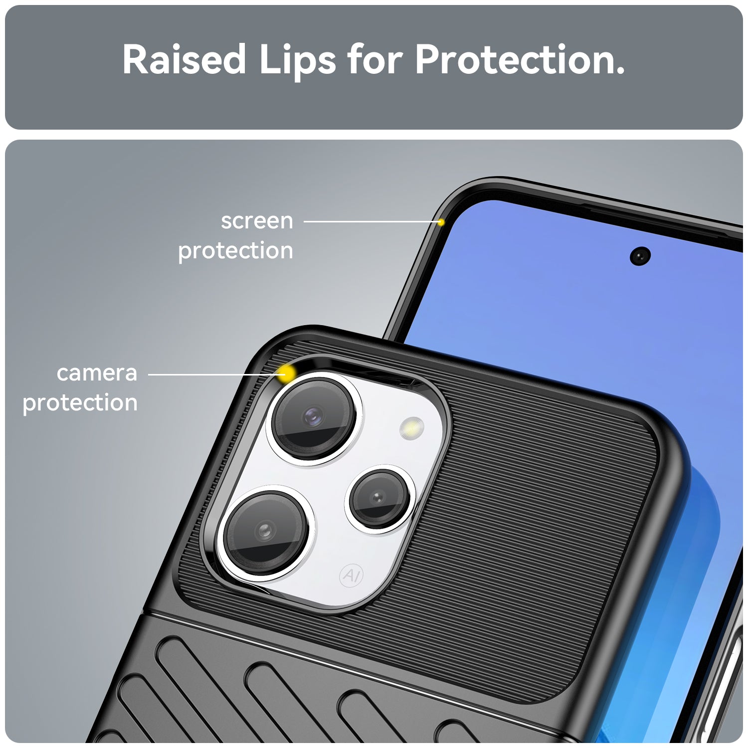 Thunder Series For Xiaomi Redmi 12 4G Twill Texture Soft TPU Phone Cover Thickened Phone Case - Black
