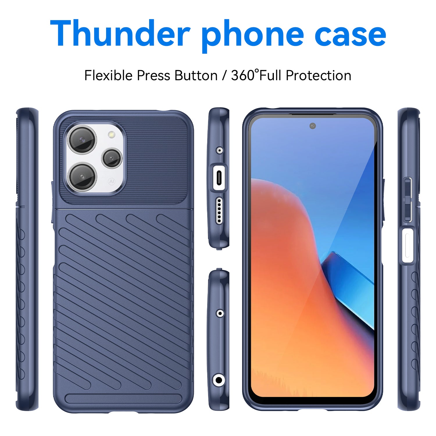 Thunder Series For Xiaomi Redmi 12 4G Twill Texture Soft TPU Phone Cover Thickened Phone Case - Blue