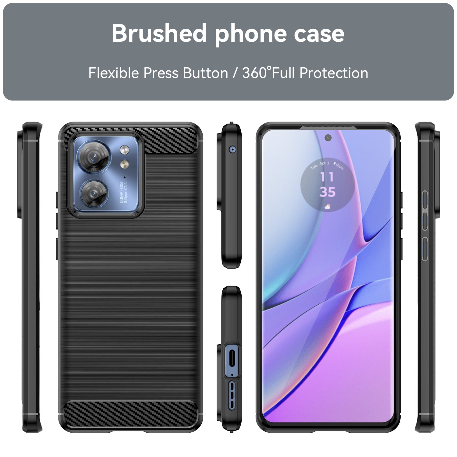 Uniqkart for Motorola Edge 40 5G Brushed Phone Case Carbon Fiber Texture TPU Cover - Black