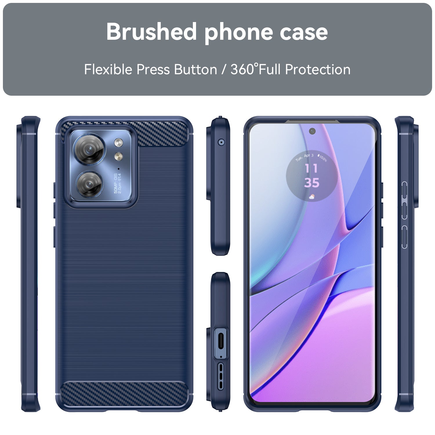 Uniqkart for Motorola Edge 40 5G Brushed Phone Case Carbon Fiber Texture TPU Cover - Blue