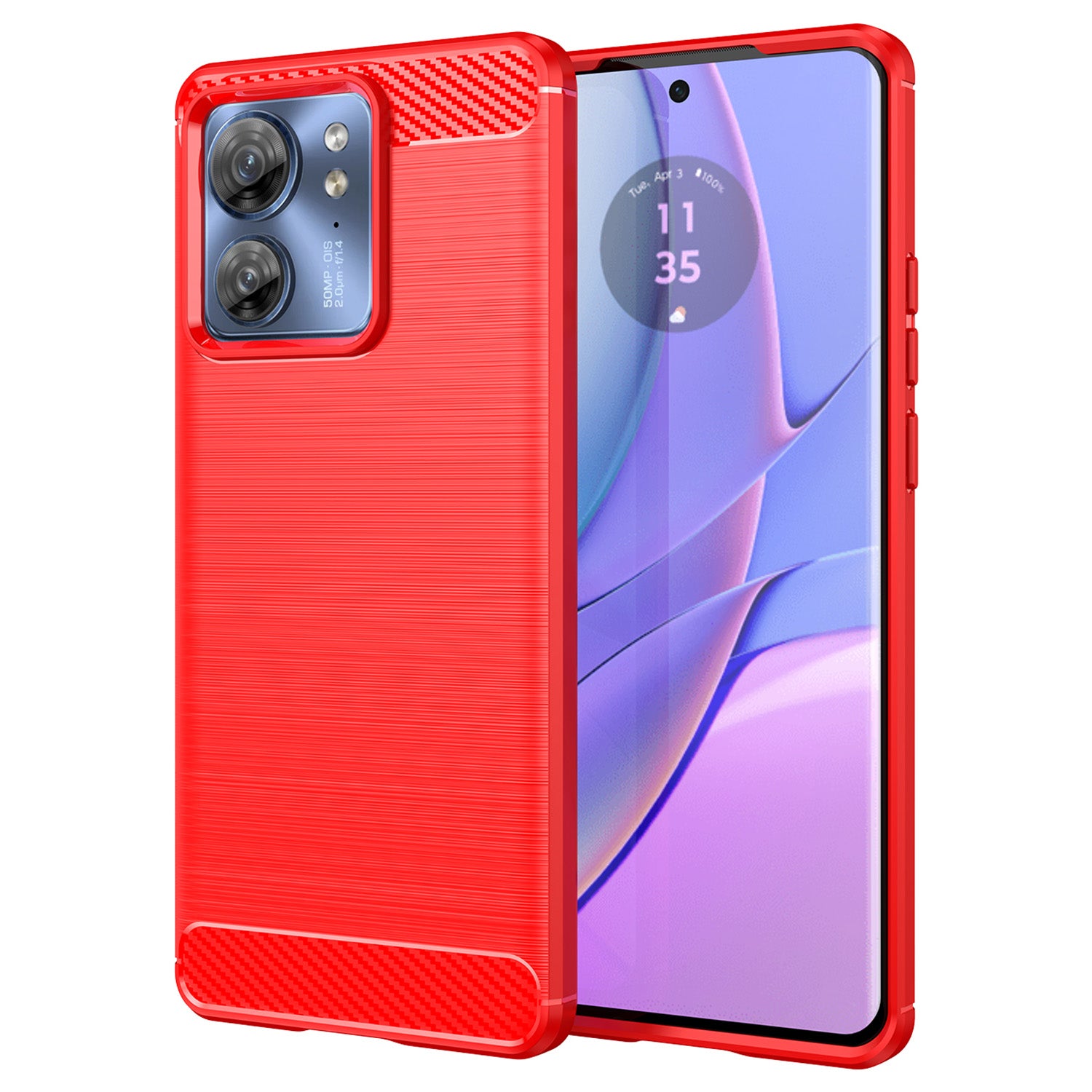 Uniqkart for Motorola Edge 40 5G Brushed Phone Case Carbon Fiber Texture TPU Cover - Red