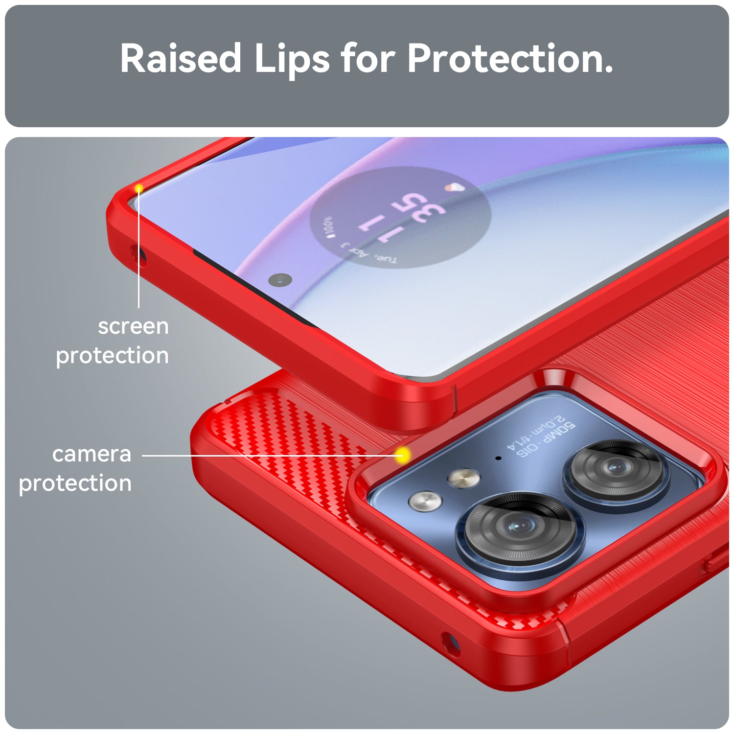 Uniqkart for Motorola Edge 40 5G Brushed Phone Case Carbon Fiber Texture TPU Cover - Red