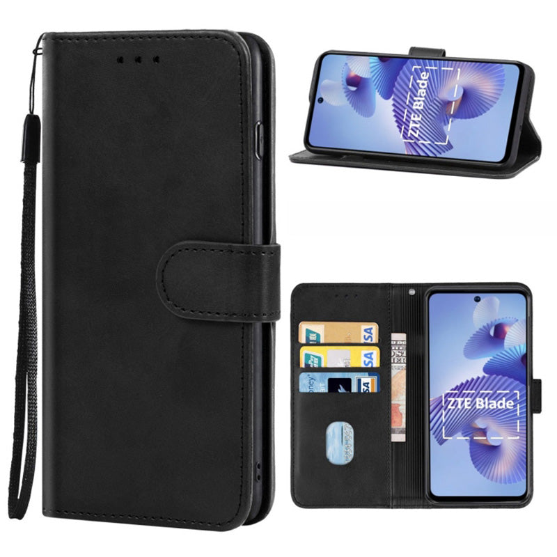 Uniqkart for ZTE Blade L220 Calf Texture Leather Case Wallet Stand Cell Phone Cover - Black
