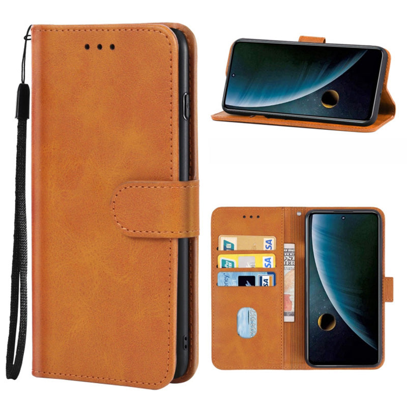 Uniqkart for ZTE Blade L220 Calf Texture Leather Case Wallet Stand Cell Phone Cover - Brown