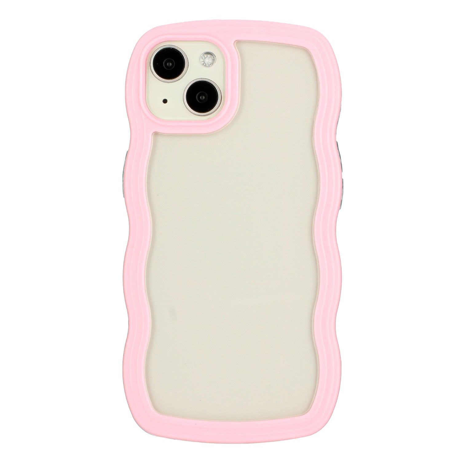 Uniqkart for iPhone 15 Plus PC + TPU Clear Phone Case Detachable Wave Frame Shockproof Cover - Pink