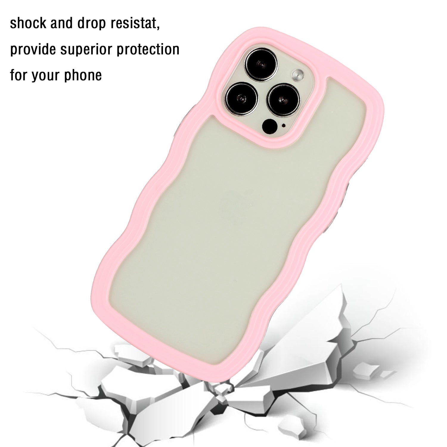 Transparent Phone Case for iPhone 15 Pro Max , Wave Edge PC + TPU Detachable Color Frame Phone Shell Cover - Pink