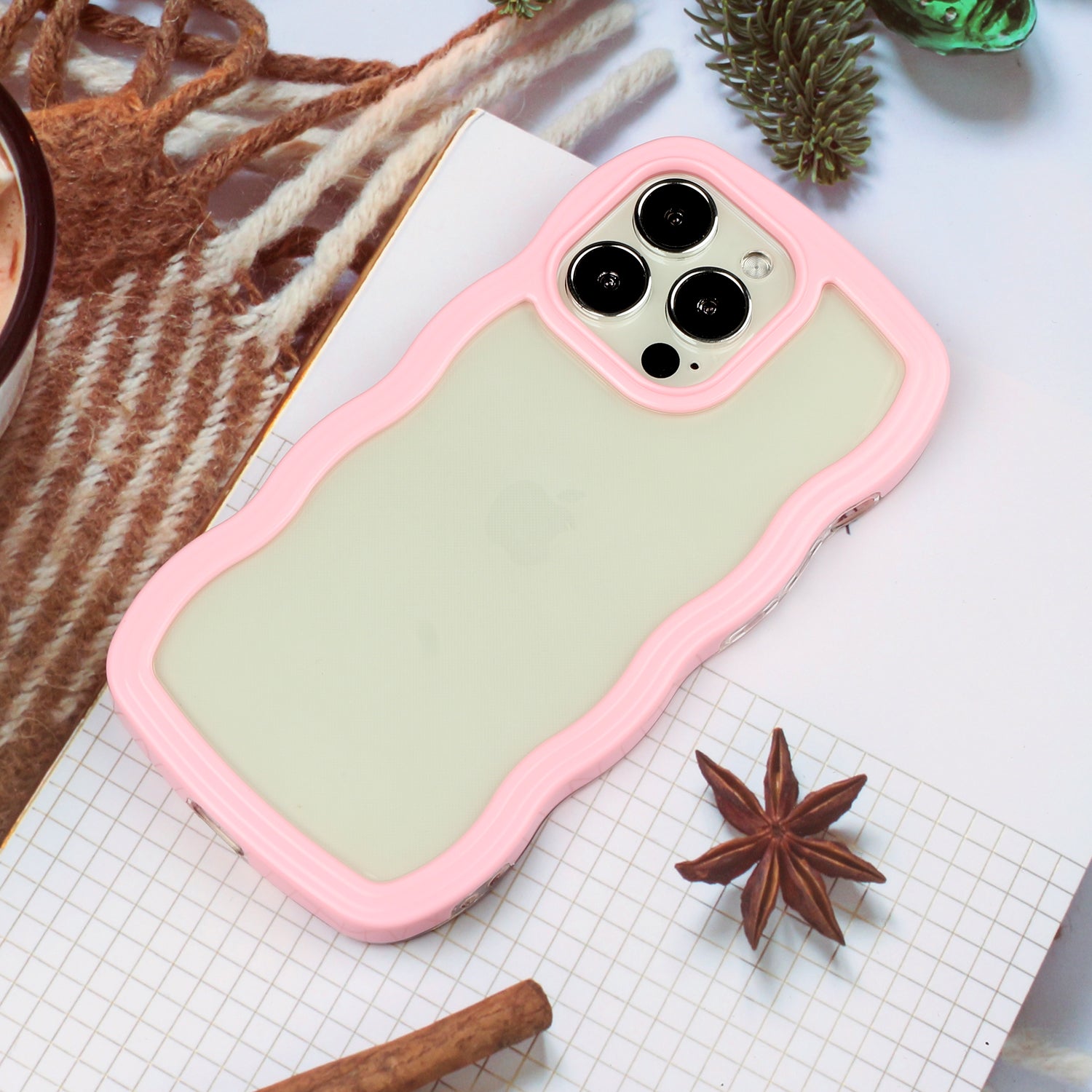 Transparent Phone Case for iPhone 15 Pro Max , Wave Edge PC + TPU Detachable Color Frame Phone Shell Cover - Pink