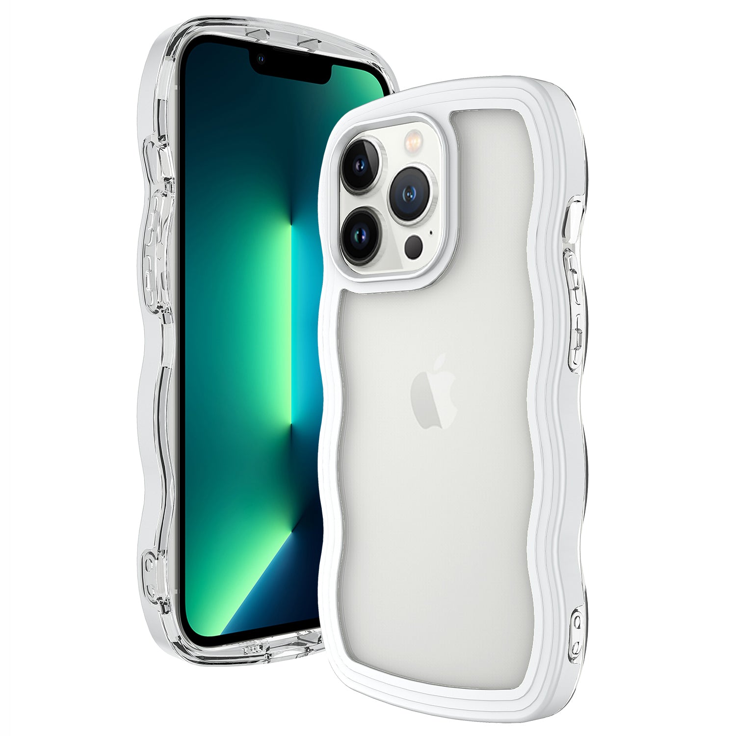 Transparent Phone Case for iPhone 15 Pro Max , Wave Edge PC + TPU Detachable Color Frame Phone Shell Cover - White