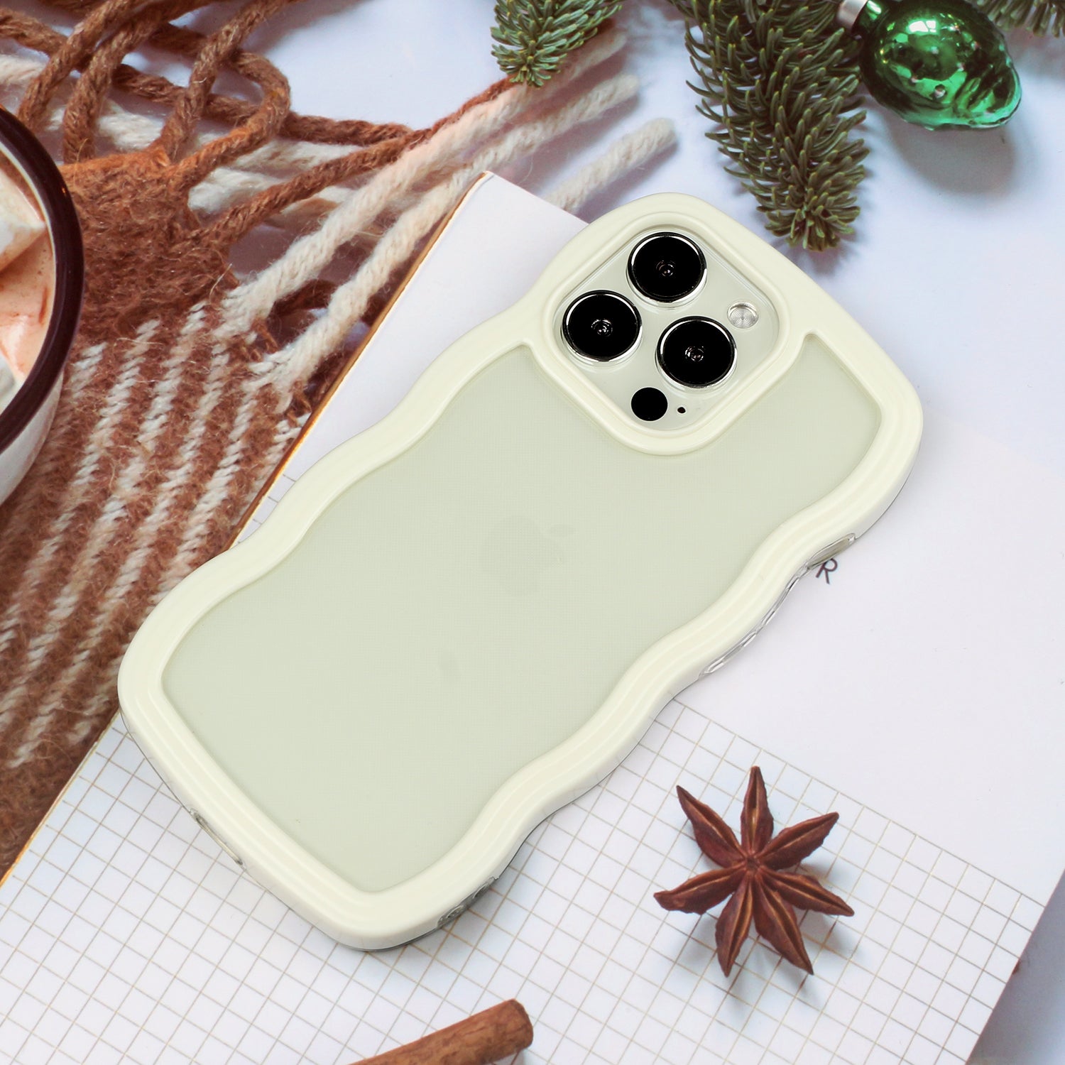 Transparent Phone Case for iPhone 15 Pro Max , Wave Edge PC + TPU Detachable Color Frame Phone Shell Cover - White