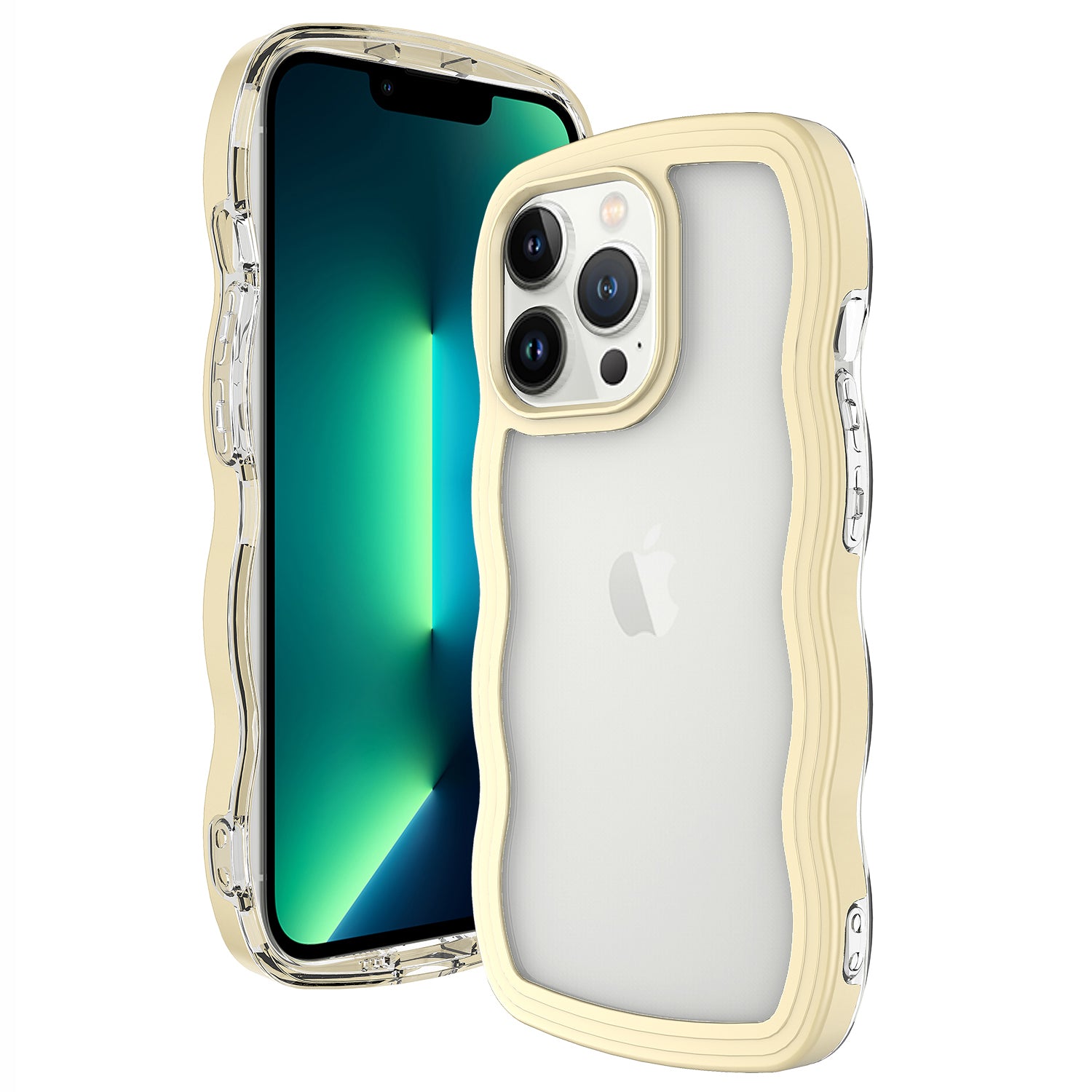 Transparent Phone Case for iPhone 15 Pro Max , Wave Edge PC + TPU Detachable Color Frame Phone Shell Cover - Yellow