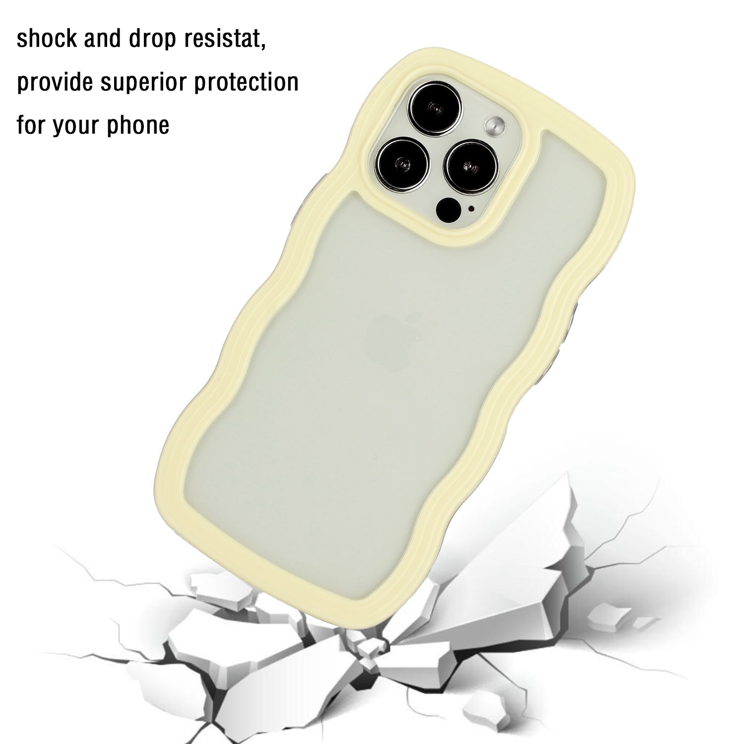 Transparent Phone Case for iPhone 15 Pro Max , Wave Edge PC + TPU Detachable Color Frame Phone Shell Cover - Yellow