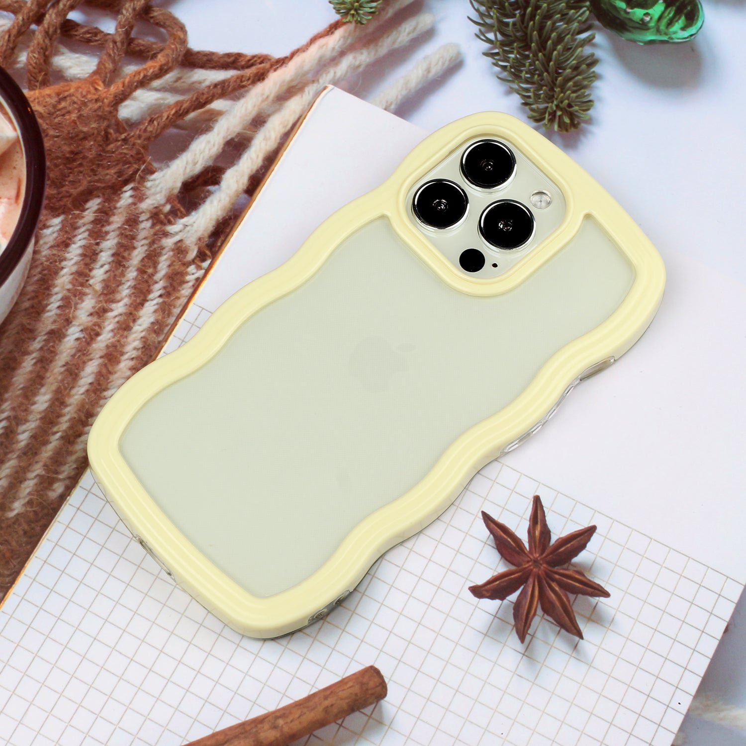 Transparent Phone Case for iPhone 15 Pro Max , Wave Edge PC + TPU Detachable Color Frame Phone Shell Cover - Yellow