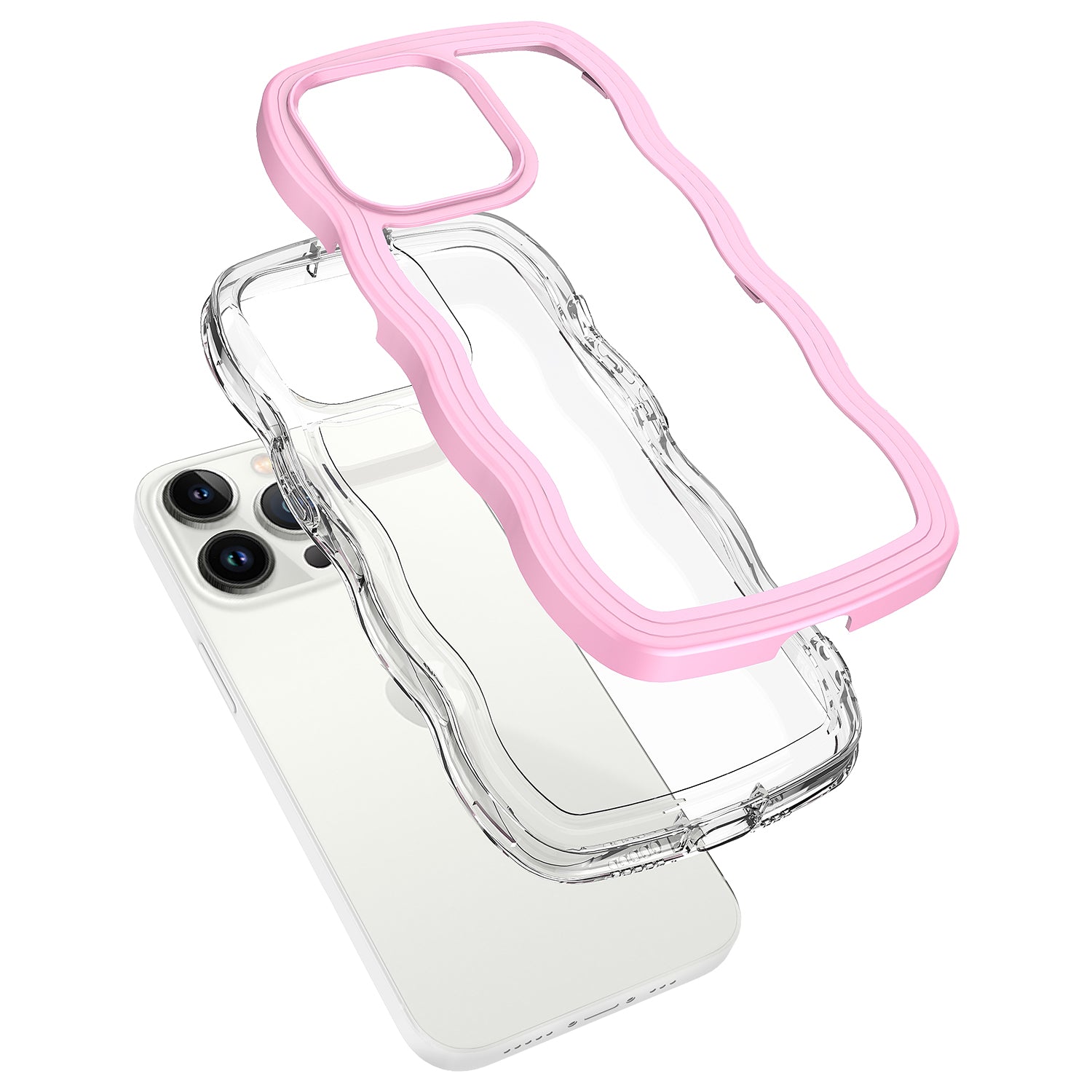 Transparent Phone Case for iPhone 15 Pro Max , Wave Edge PC + TPU Detachable Color Frame Phone Shell Cover - Yellow