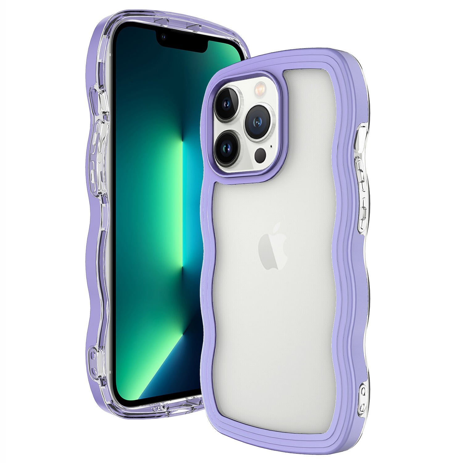 Transparent Phone Case for iPhone 15 Pro Max , Wave Edge PC + TPU Detachable Color Frame Phone Shell Cover - Purple