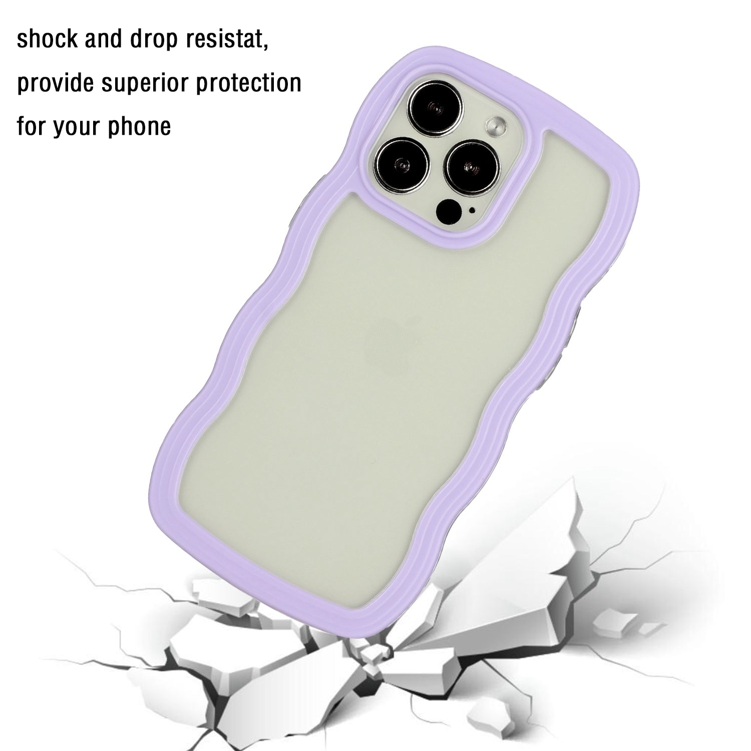 Transparent Phone Case for iPhone 15 Pro Max , Wave Edge PC + TPU Detachable Color Frame Phone Shell Cover - Purple