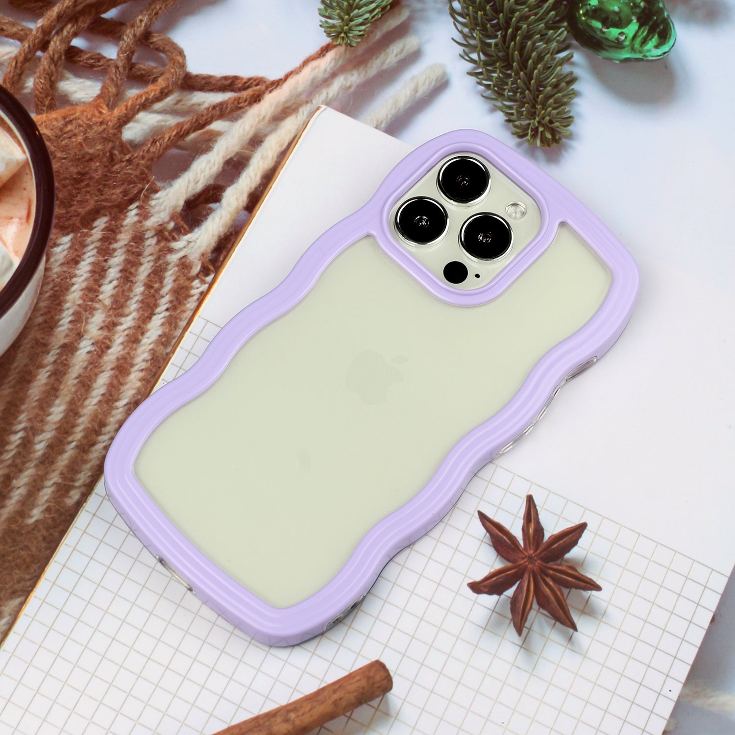 Transparent Phone Case for iPhone 15 Pro Max , Wave Edge PC + TPU Detachable Color Frame Phone Shell Cover - Purple