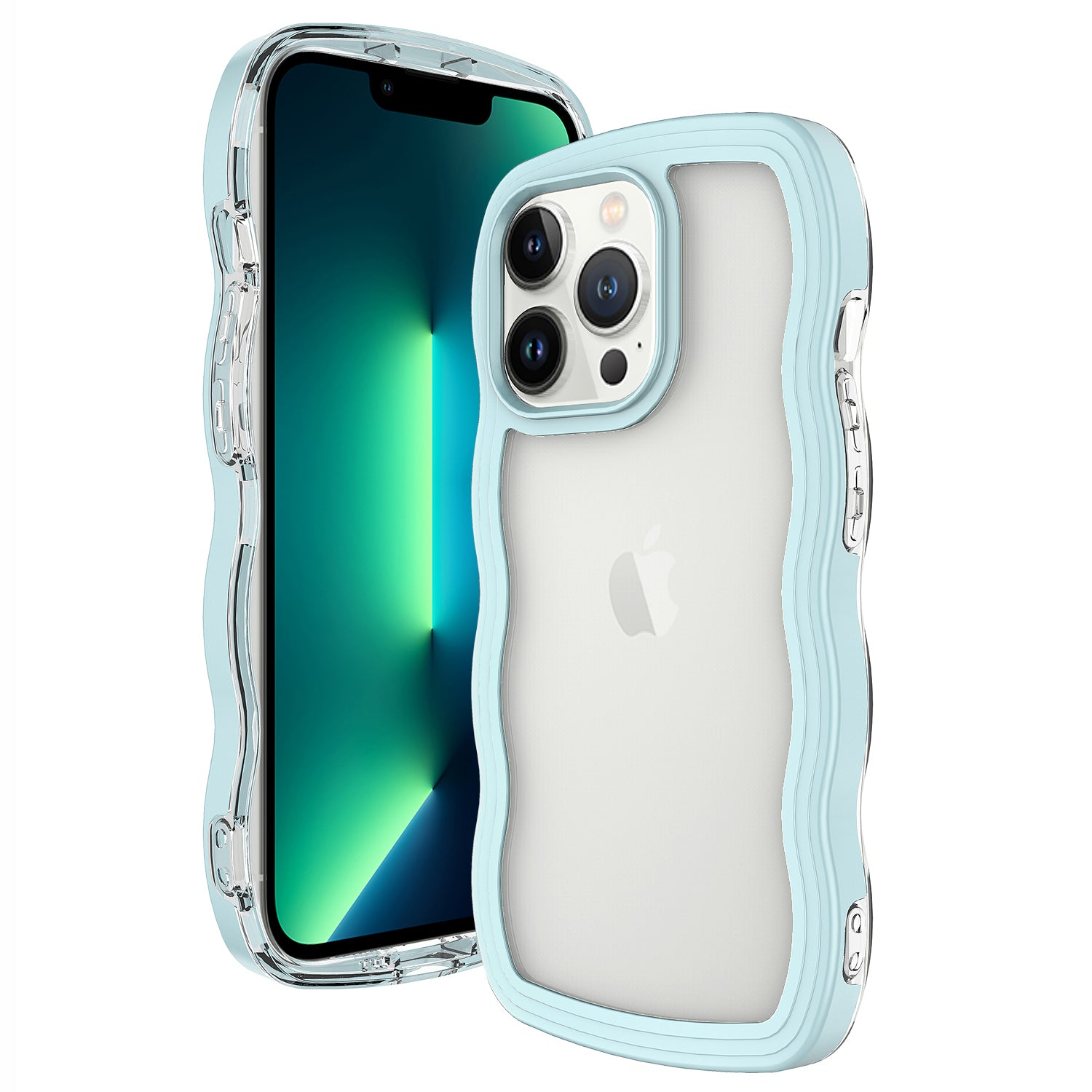 Transparent Phone Case for iPhone 15 Pro Max , Wave Edge PC + TPU Detachable Color Frame Phone Shell Cover - Baby Blue