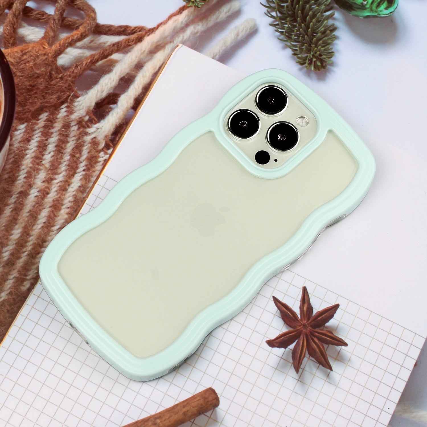 Transparent Phone Case for iPhone 15 Pro Max , Wave Edge PC + TPU Detachable Color Frame Phone Shell Cover - Baby Blue