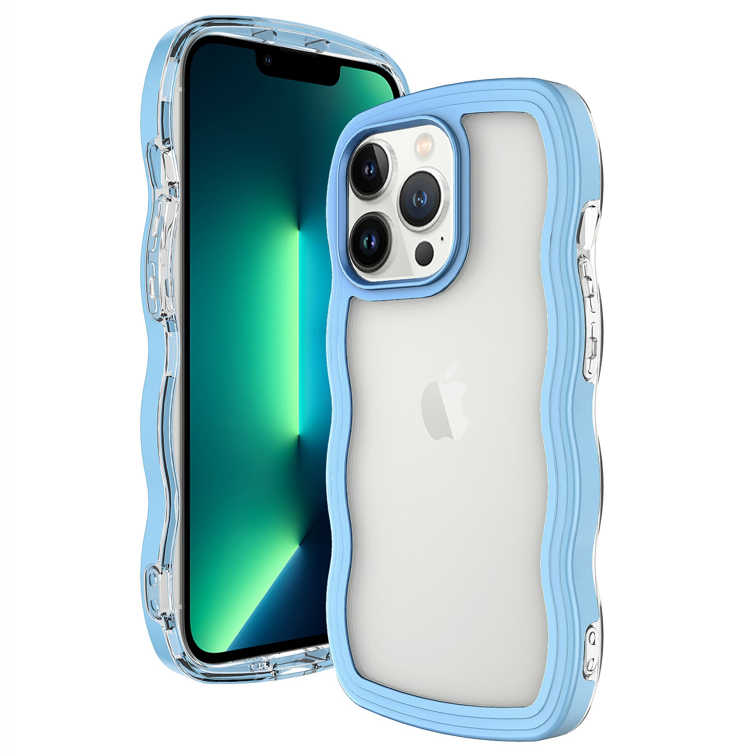 Transparent Phone Case for iPhone 15 Pro Max , Wave Edge PC + TPU Detachable Color Frame Phone Shell Cover - Blue