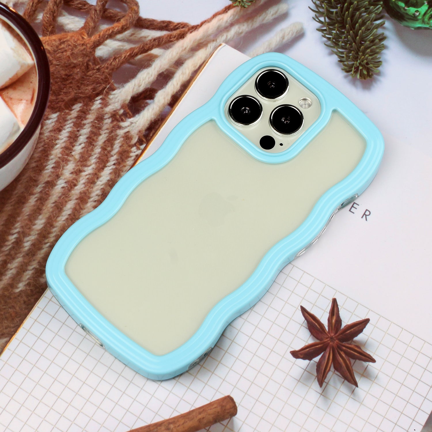 Transparent Phone Case for iPhone 15 Pro Max , Wave Edge PC + TPU Detachable Color Frame Phone Shell Cover - Blue