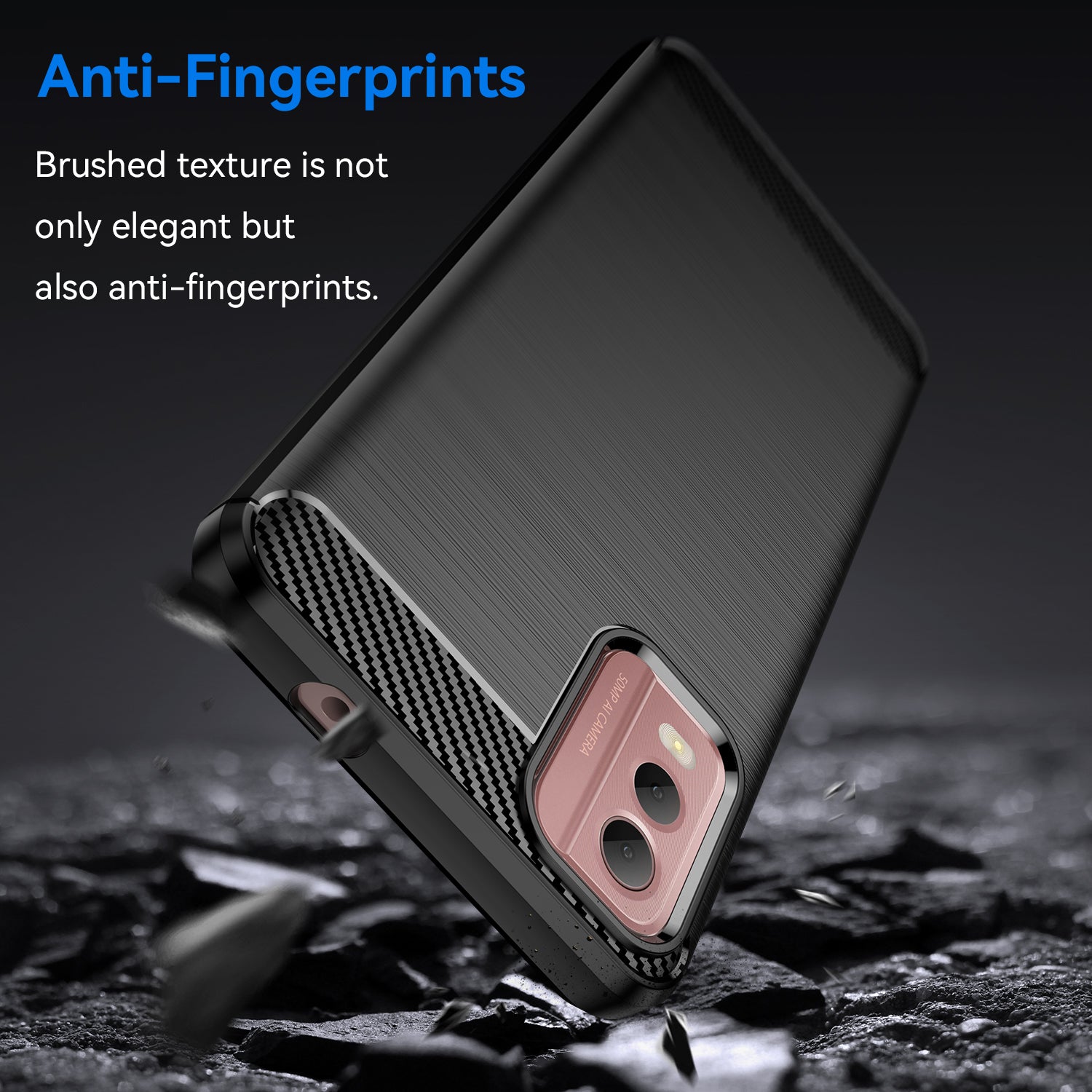 Brushed Soft TPU Phone Case for Nokia C32 , Carbon Fiber Texture Smartphone Cover - Black