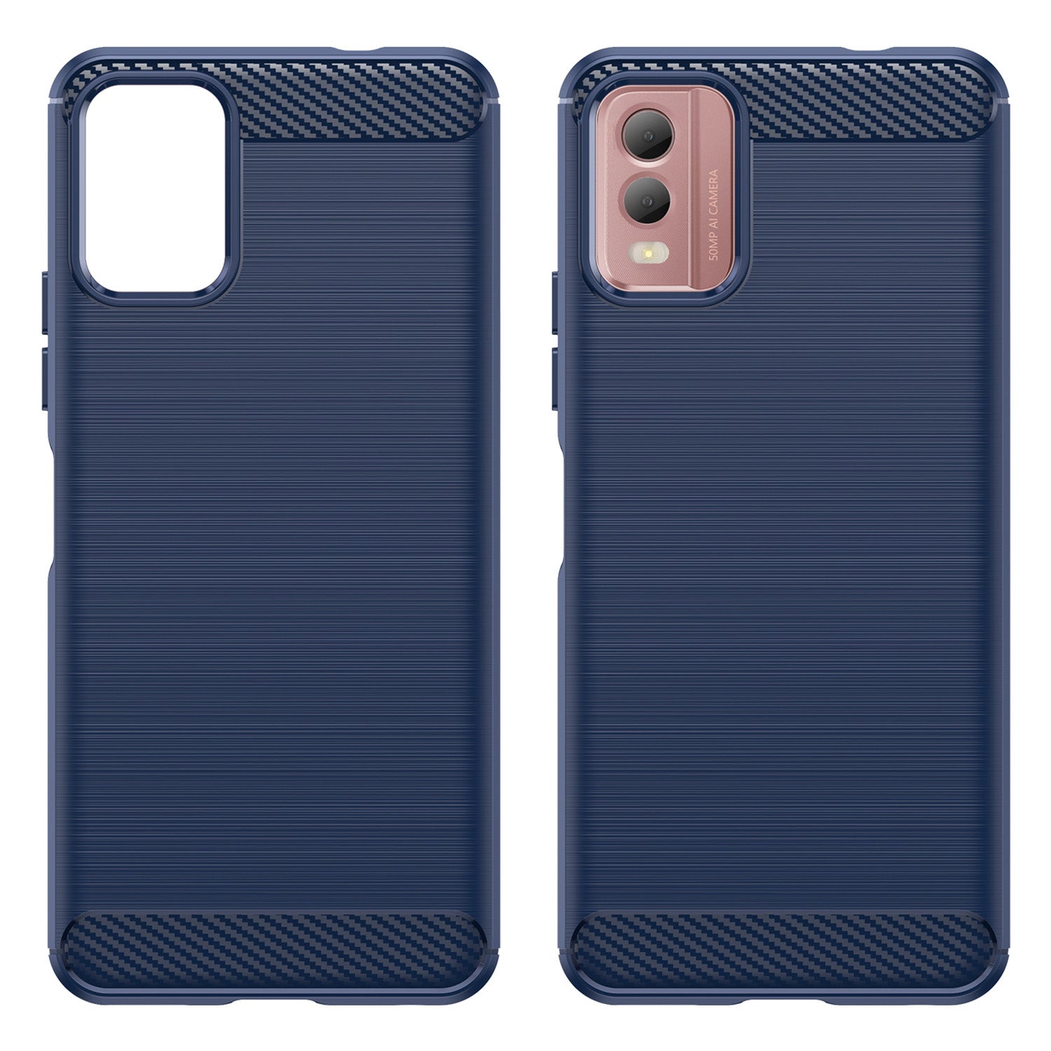 Brushed Soft TPU Phone Case for Nokia C32 , Carbon Fiber Texture Smartphone Cover - Blue