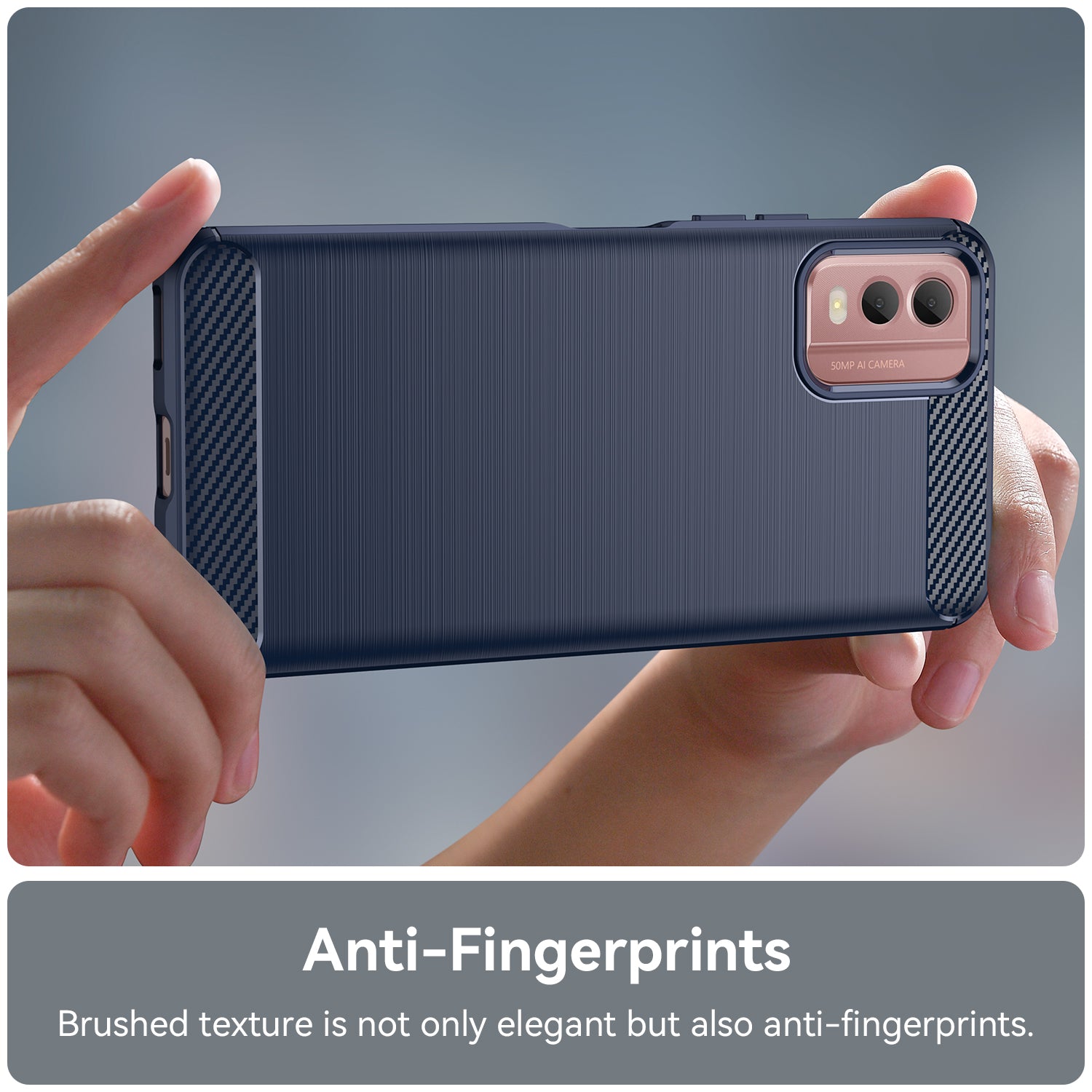 Brushed Soft TPU Phone Case for Nokia C32 , Carbon Fiber Texture Smartphone Cover - Blue