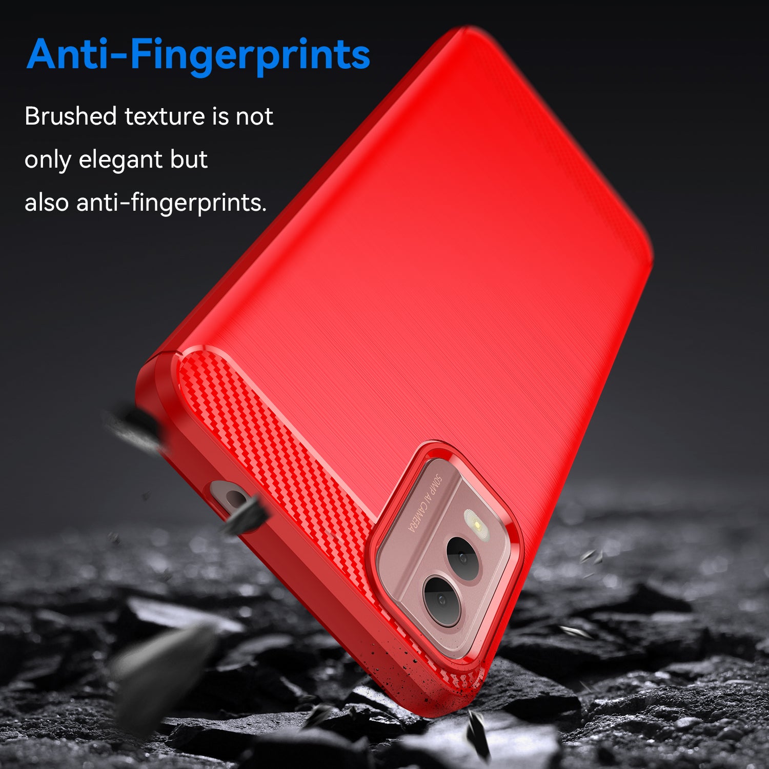 Brushed Soft TPU Phone Case for Nokia C32 , Carbon Fiber Texture Smartphone Cover - Red
