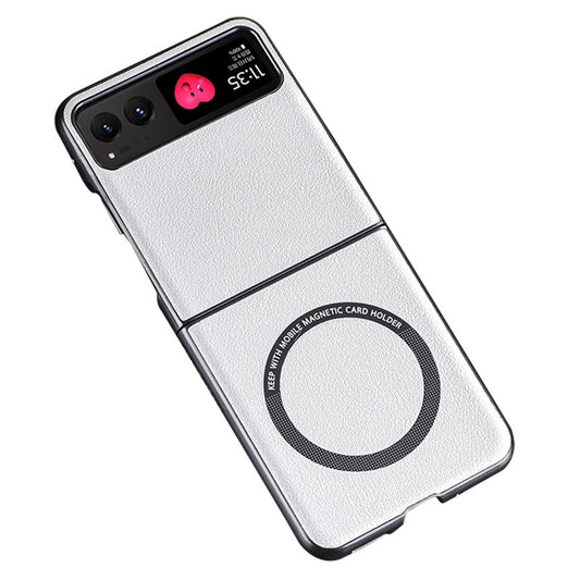 Uniqkart for Motorola Razr 40 5G Magnetic Phone Case PU Leather+PC Hard Cover Compatible with Magsafe - White