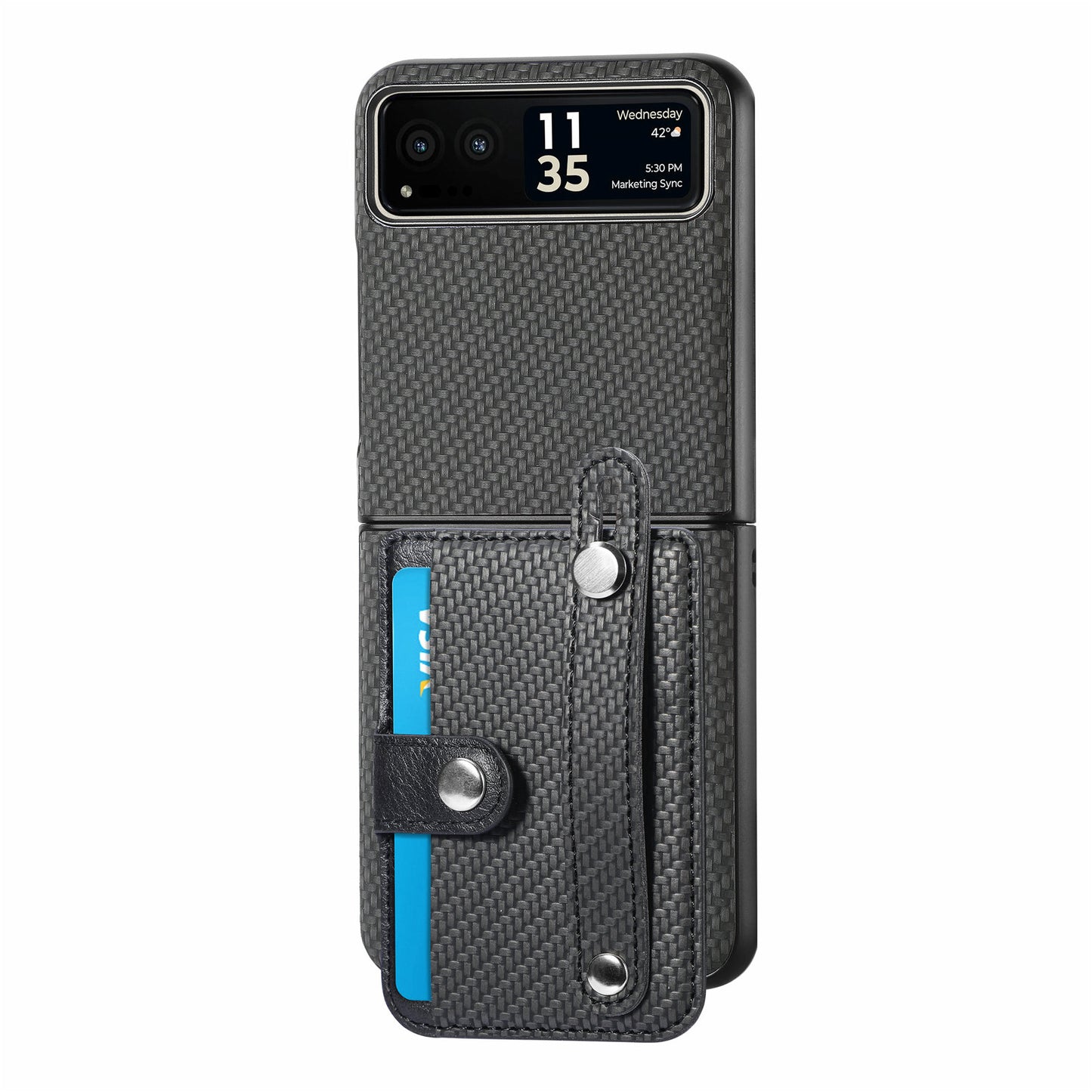 PU Leather+PC Phone Case for Motorola Razr 40 5G , Carbon Fiber Texture Wristband Kickstand Cover - Black