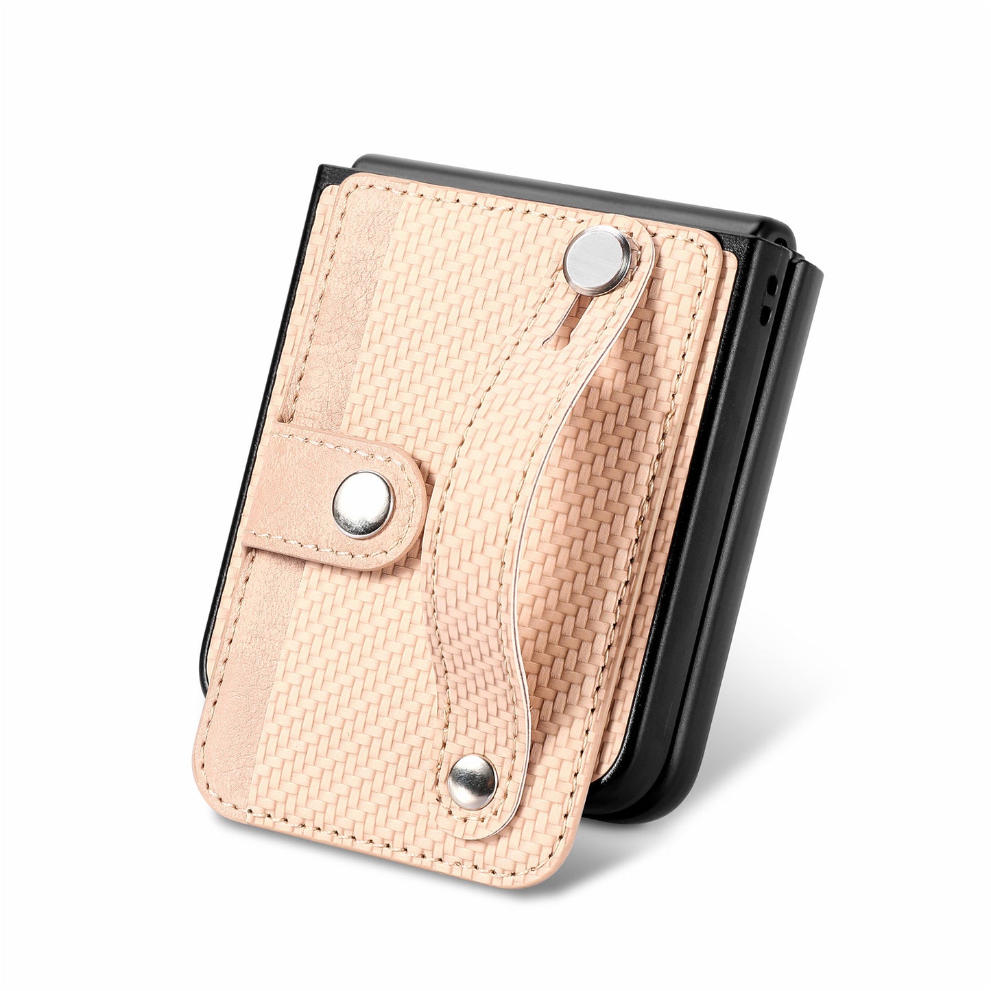 PU Leather+PC Phone Case for Motorola Razr 40 5G , Carbon Fiber Texture Wristband Kickstand Cover - Khaki