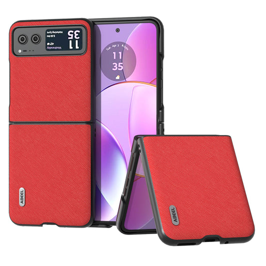 Uniqkart For Motorola Razr 40 5G Cross Texture Phone Case Cowhide Leather Coated Hard PC Phone Cover - Red