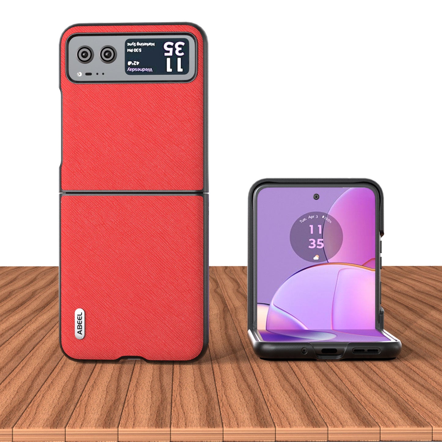 Uniqkart For Motorola Razr 40 5G Cross Texture Phone Case Cowhide Leather Coated Hard PC Phone Cover - Red