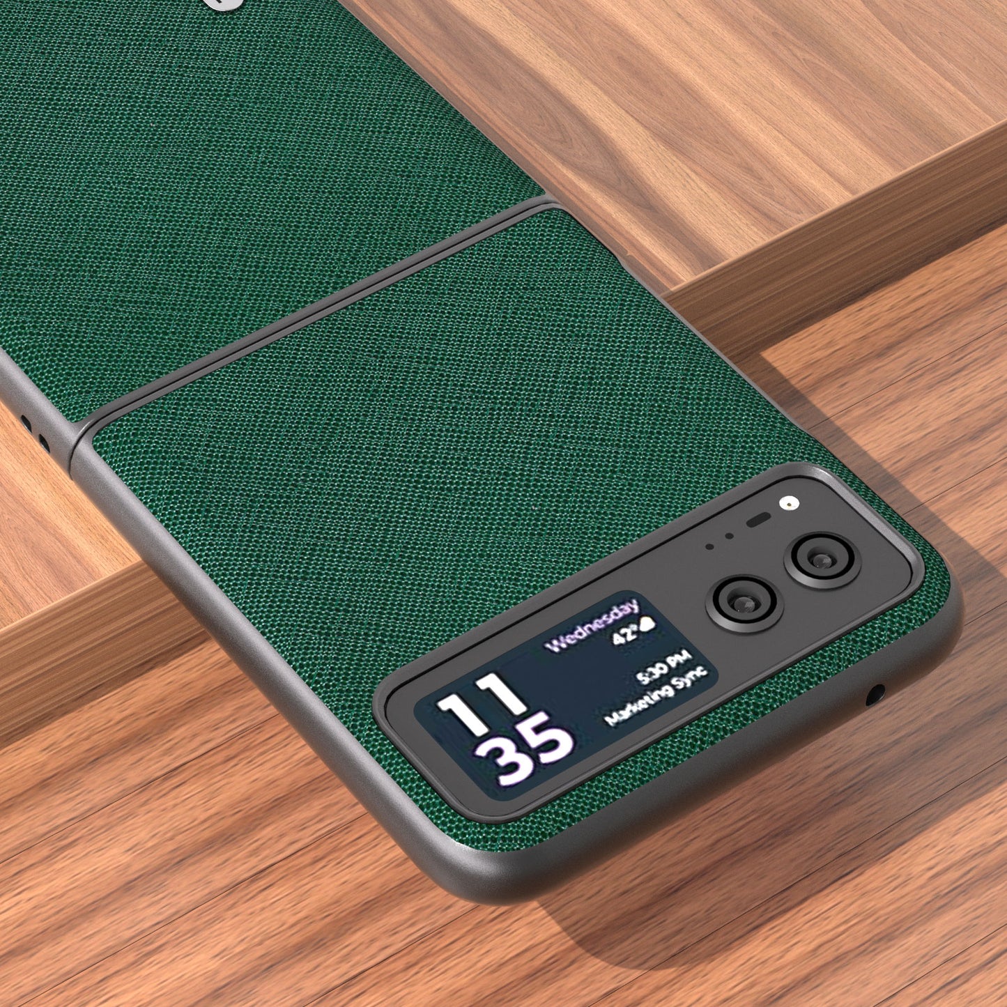 Uniqkart For Motorola Razr 40 5G Cross Texture Phone Case Cowhide Leather Coated Hard PC Phone Cover - Green
