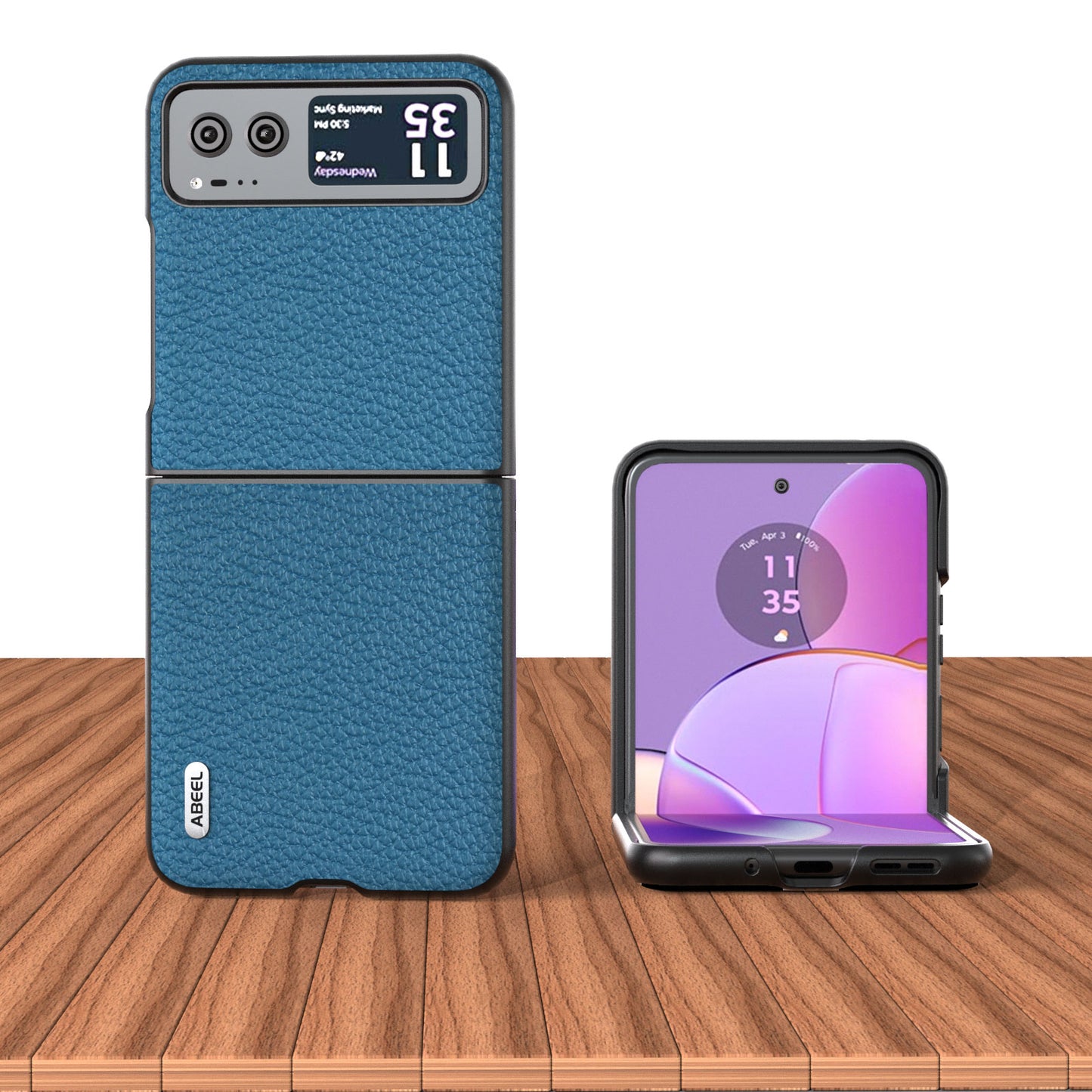 Uniqkart For Motorola Razr 40 5G Anti-scratch Phone Case Litchi Texture Cowhide Leather Coated PC Cover - Blue