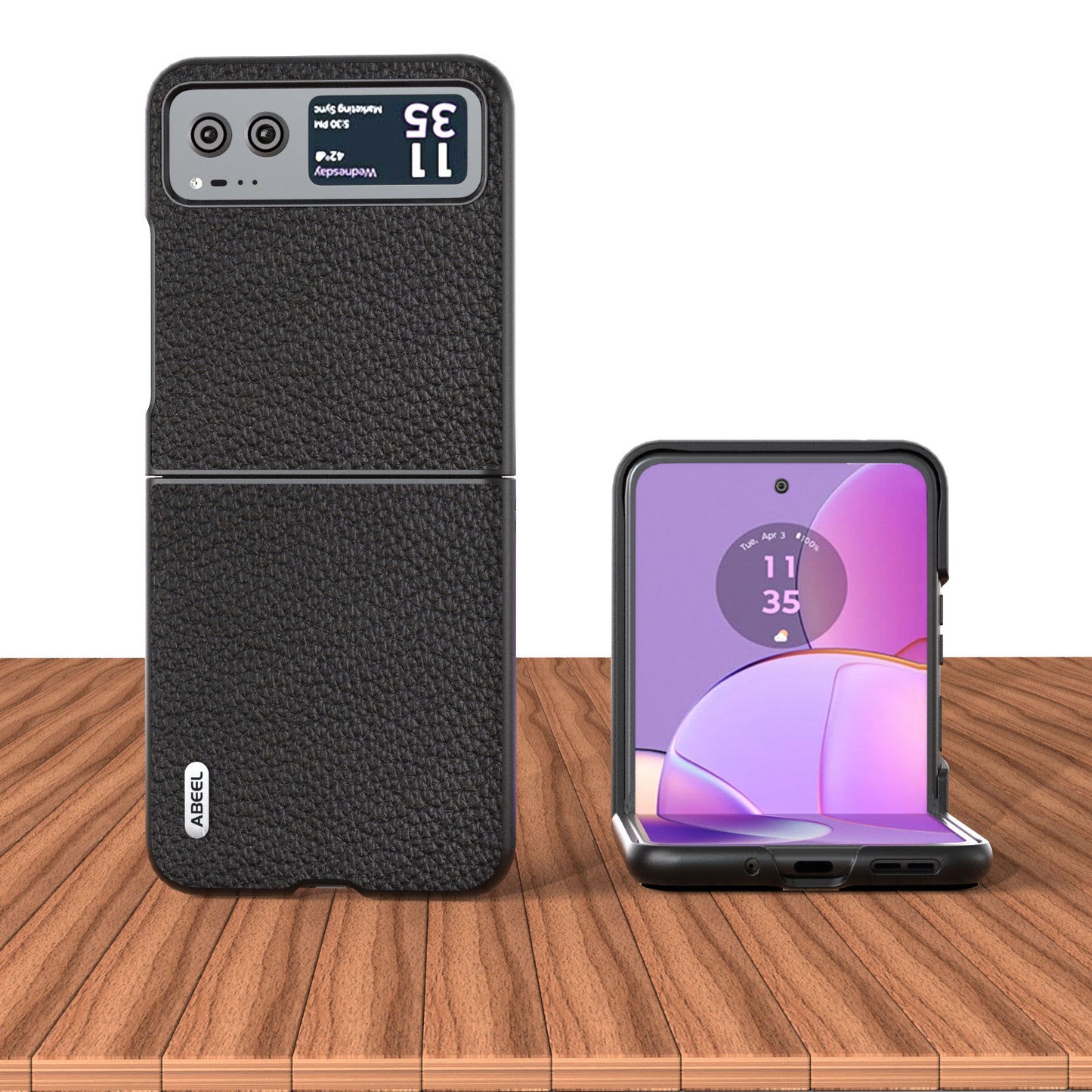 Uniqkart For Motorola Razr 40 5G Anti-scratch Phone Case Litchi Texture Cowhide Leather Coated PC Cover - Black