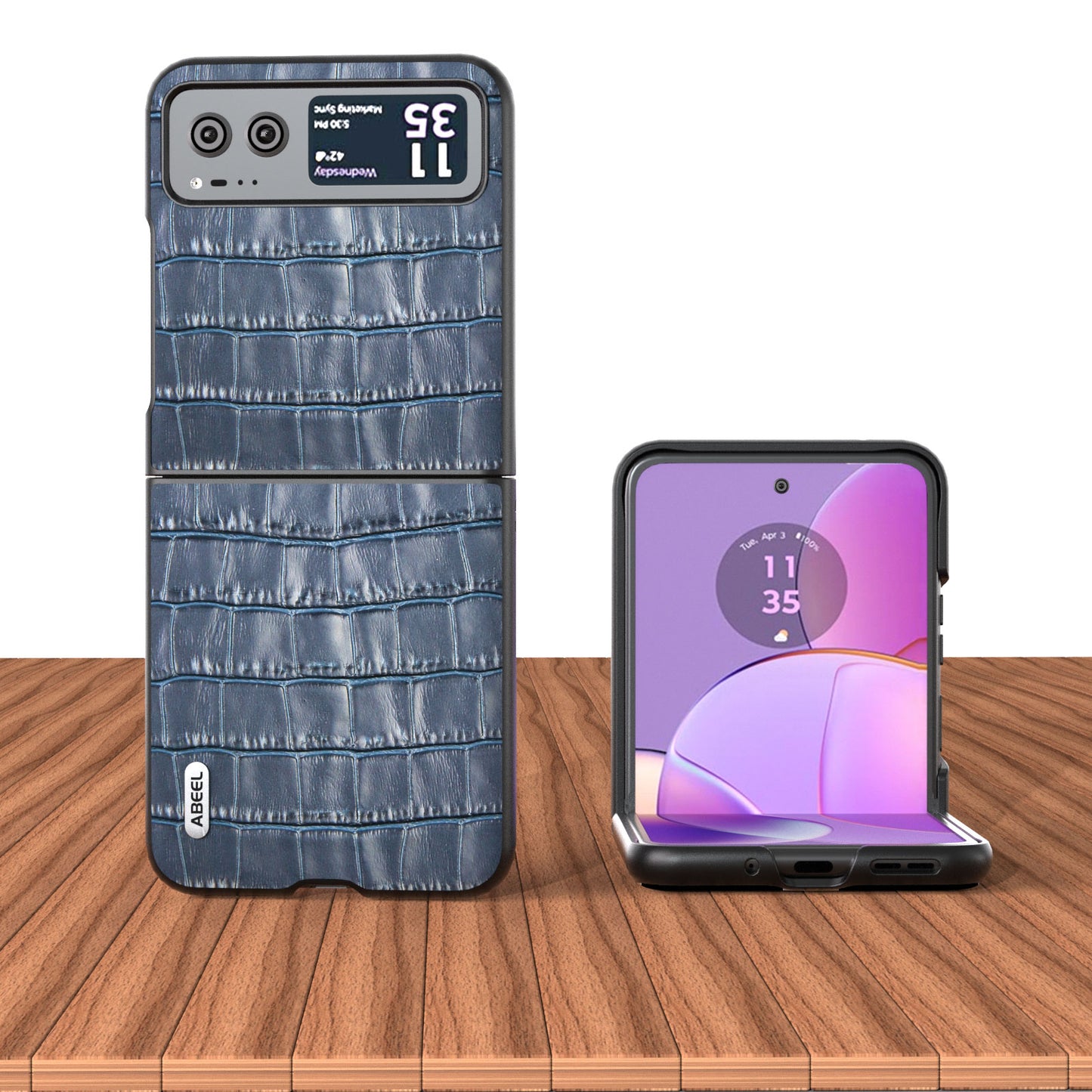 Crocodile Texture Phone Case for Motorola Razr 40 5G Cowhide Leather Coated PC Cover - Blue