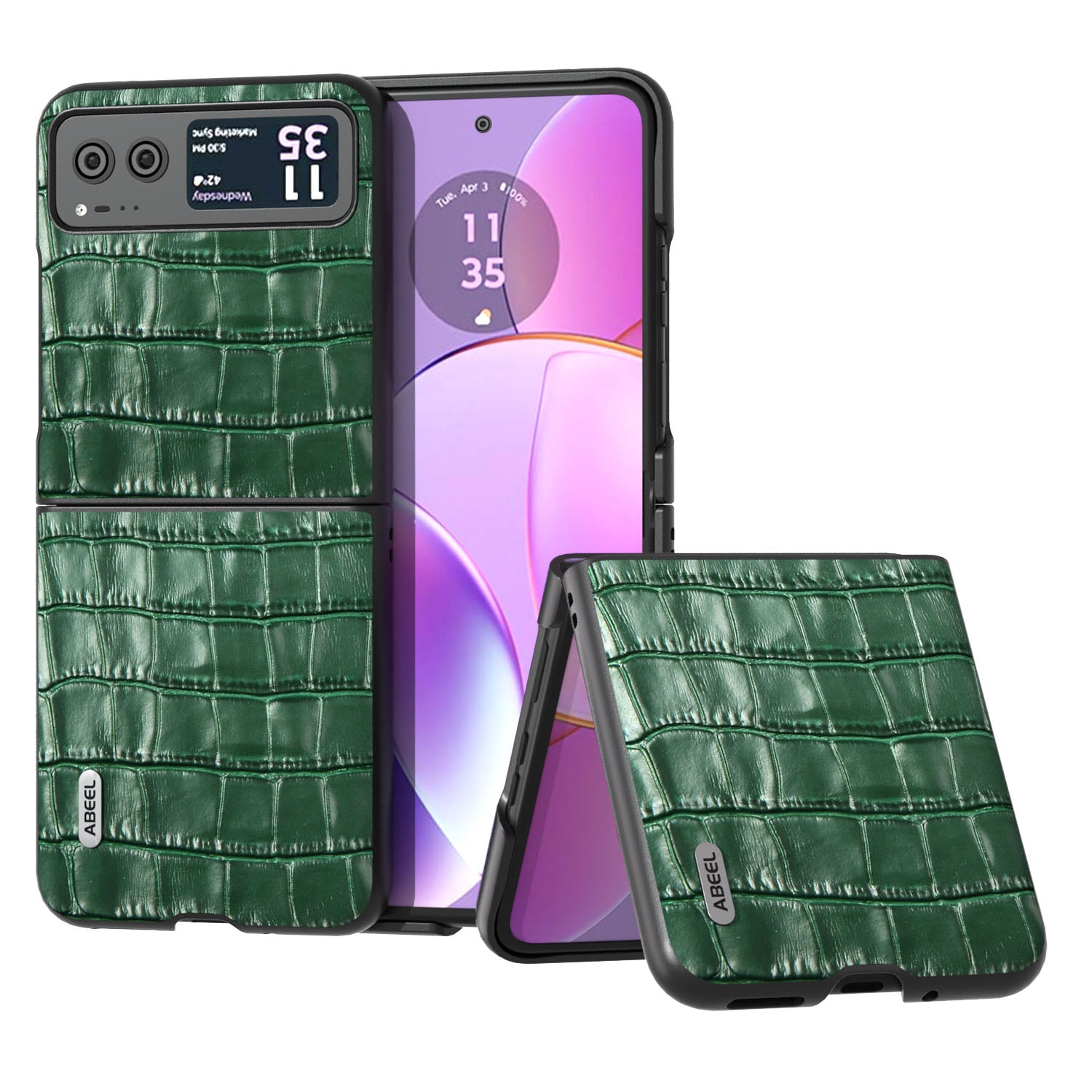 Crocodile Texture Phone Case for Motorola Razr 40 5G Cowhide Leather Coated PC Cover - Green