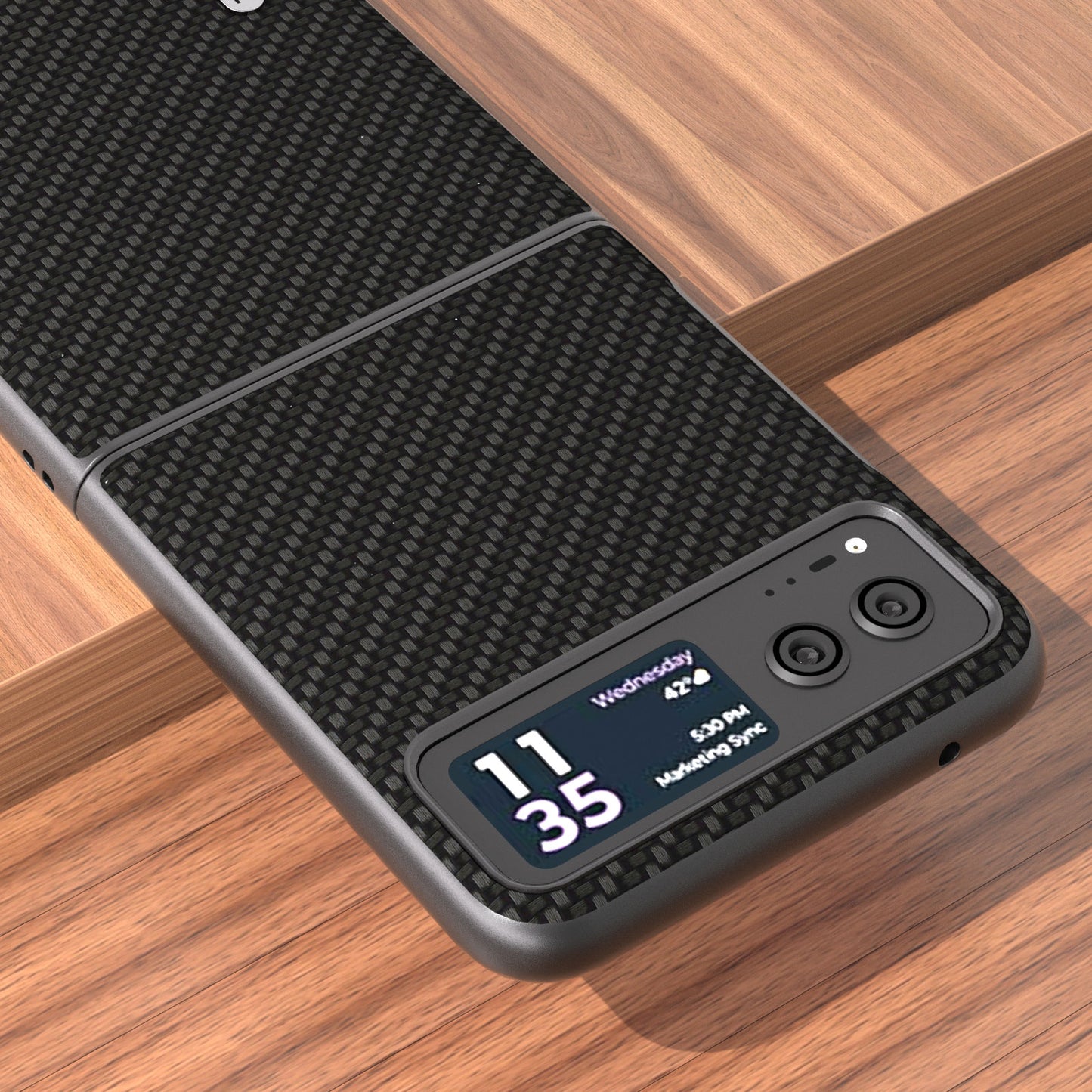 Uniqkart Phone Case for Motorola Razr 40 5G Carbon Fiber Texture PU Leather Coated PC Cover - Black