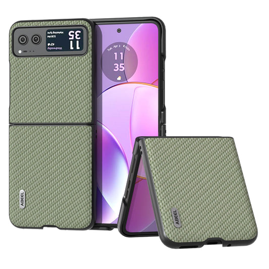 Uniqkart Phone Case for Motorola Razr 40 5G Carbon Fiber Texture PU Leather Coated PC Cover - Green